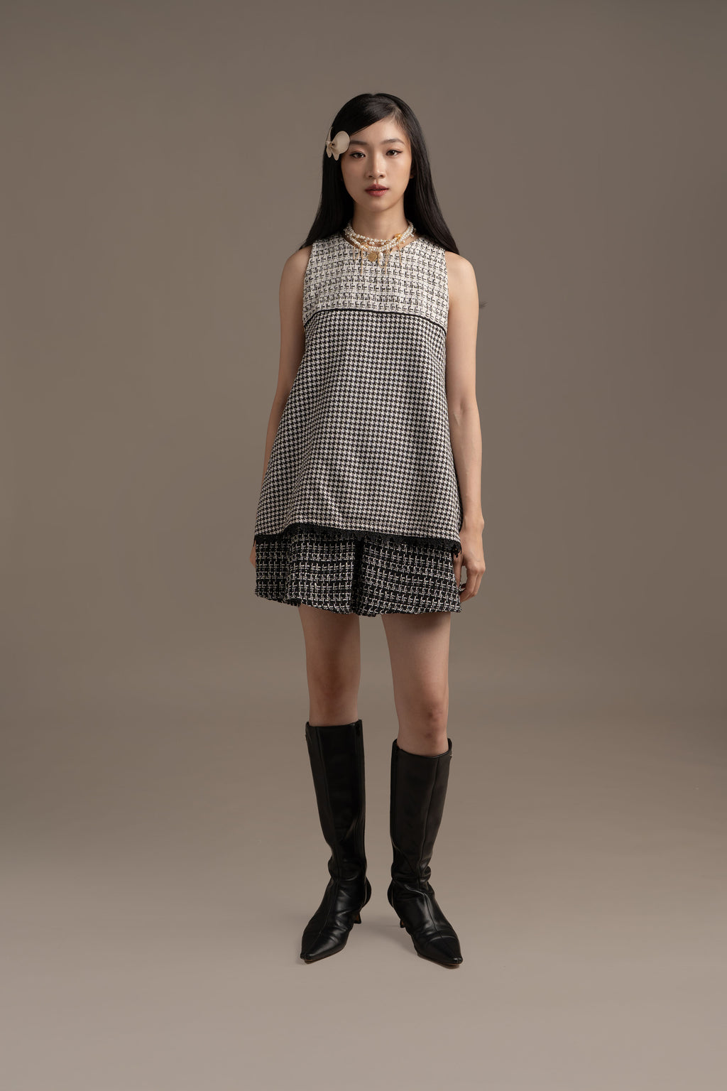 THC Houndstooth Top In Licorice