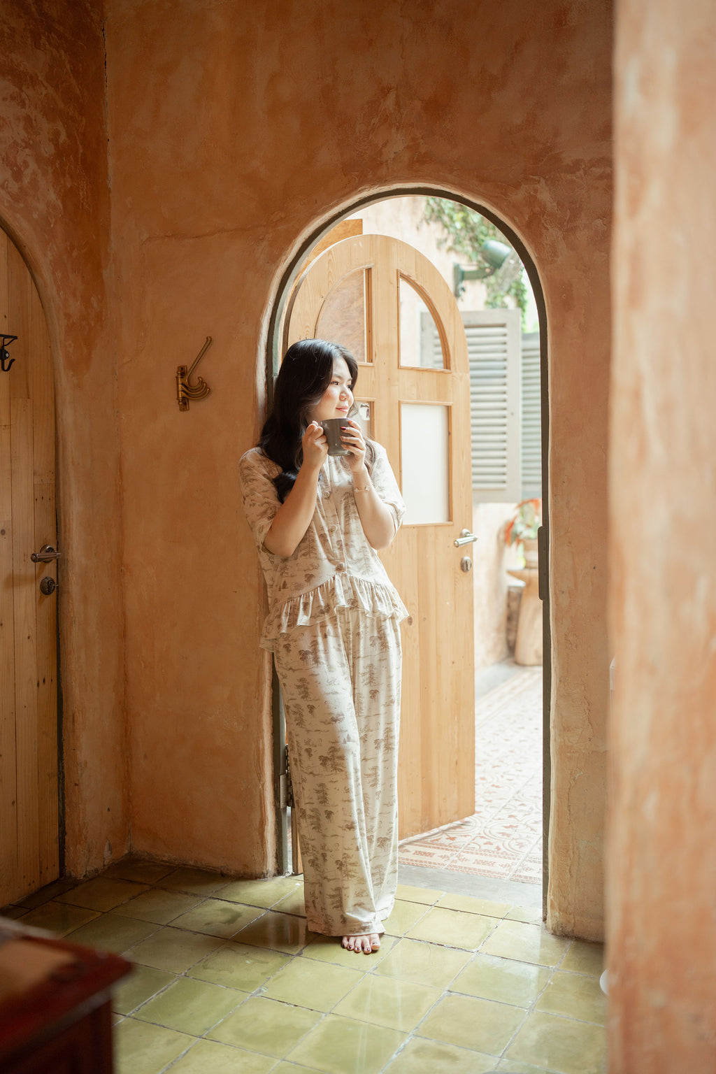 WTP Ruffle Homewear Set in Cream