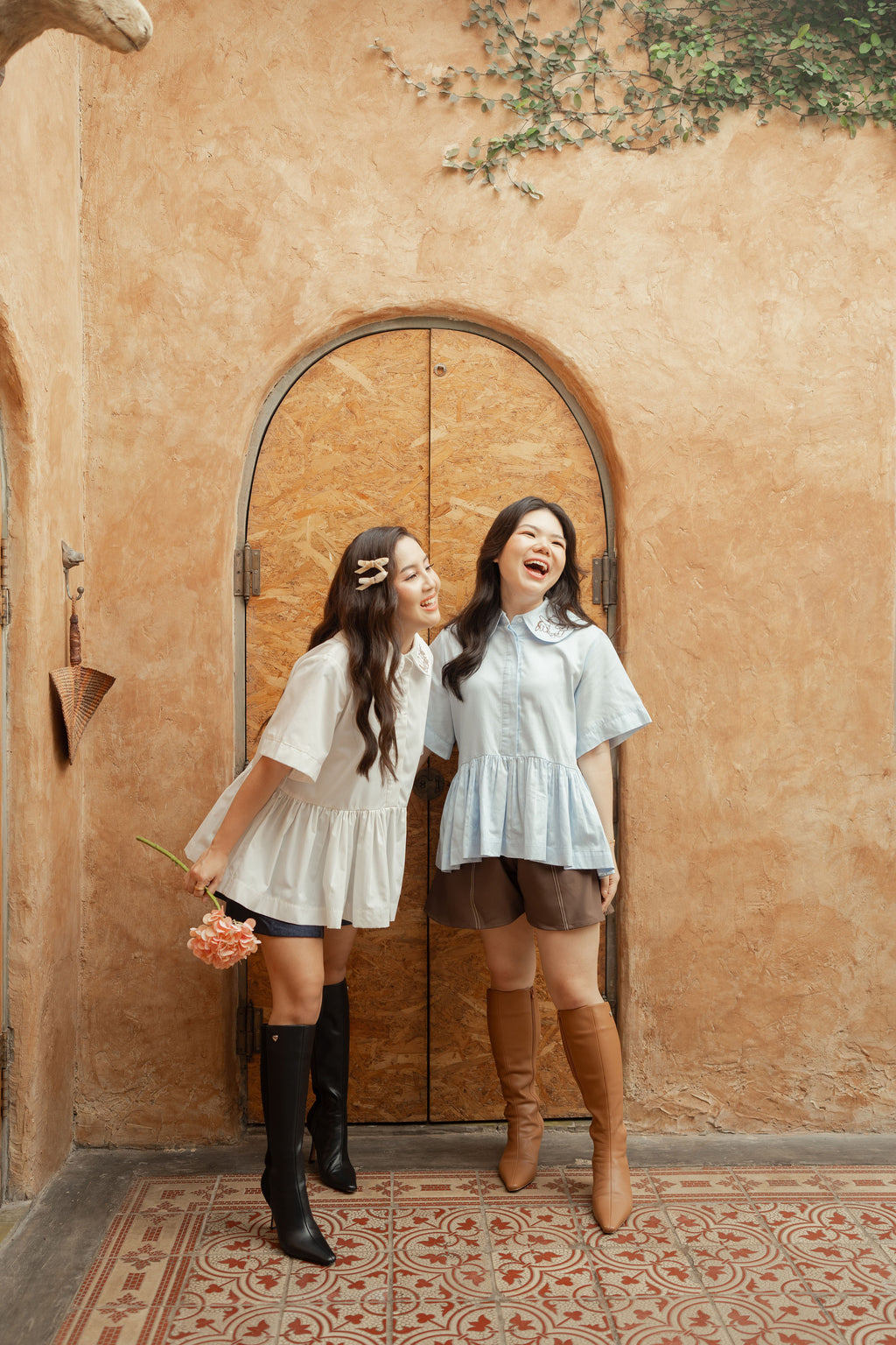 WTP Embroidery Collar Top in Buttermilk