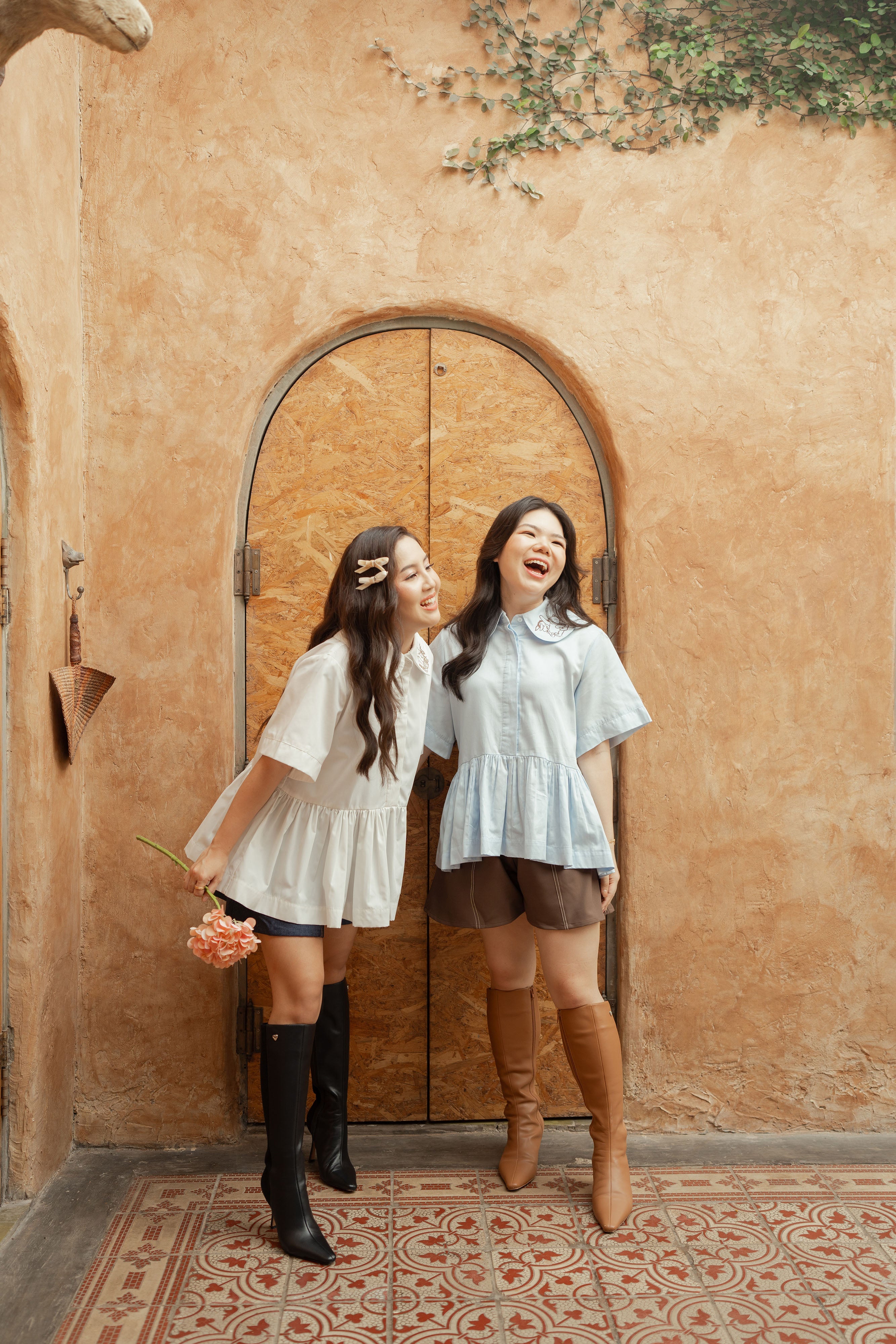 WTP Embroidery Collar Top in Buttermilk