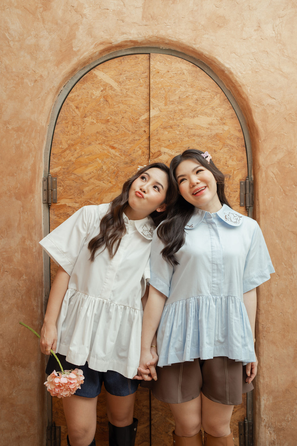 WTP Embroidery Collar Top in Buttermilk