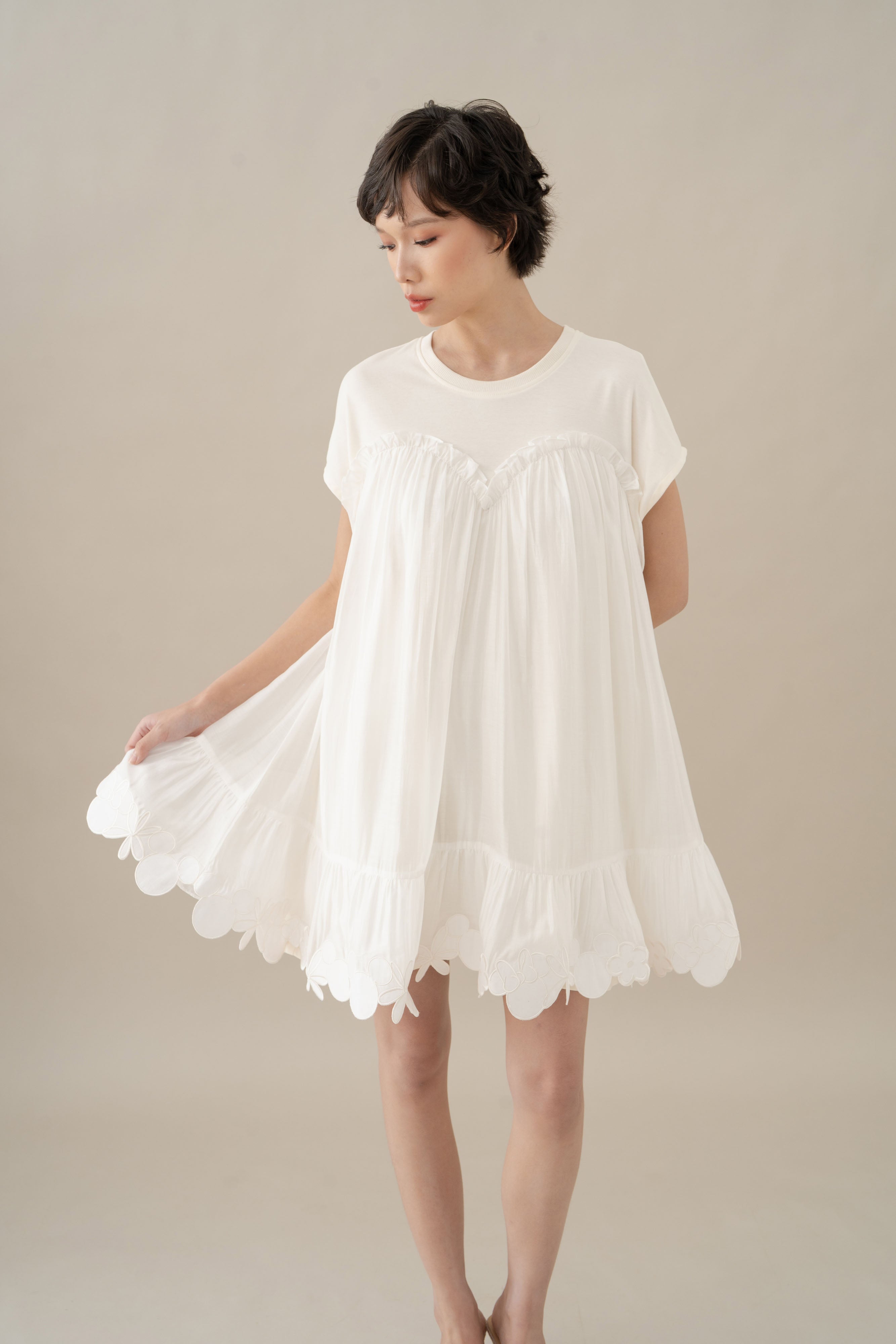 MM Bloom Embroidery Mini Dress in Buttermilk