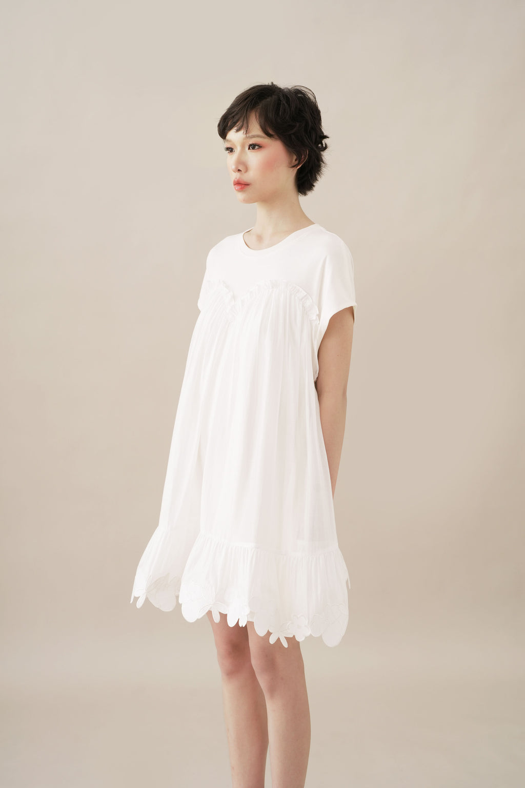 MM Bloom Embroidery Mini Dress in Buttermilk
