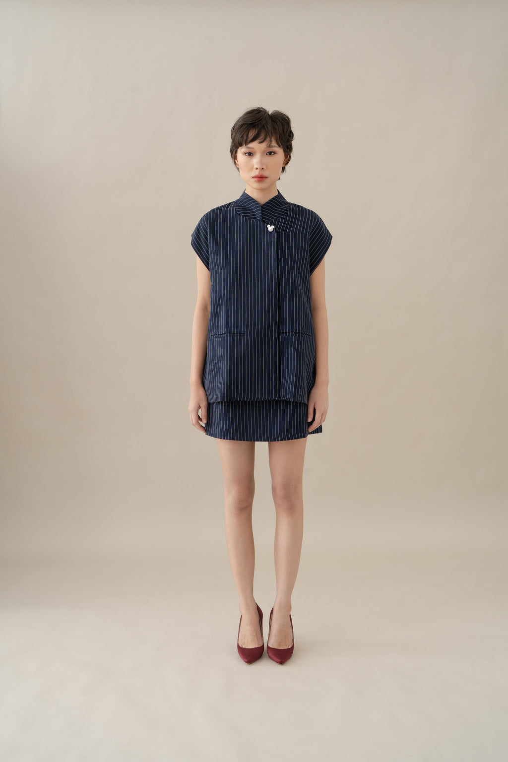 MM Button Stripe Top in Navy