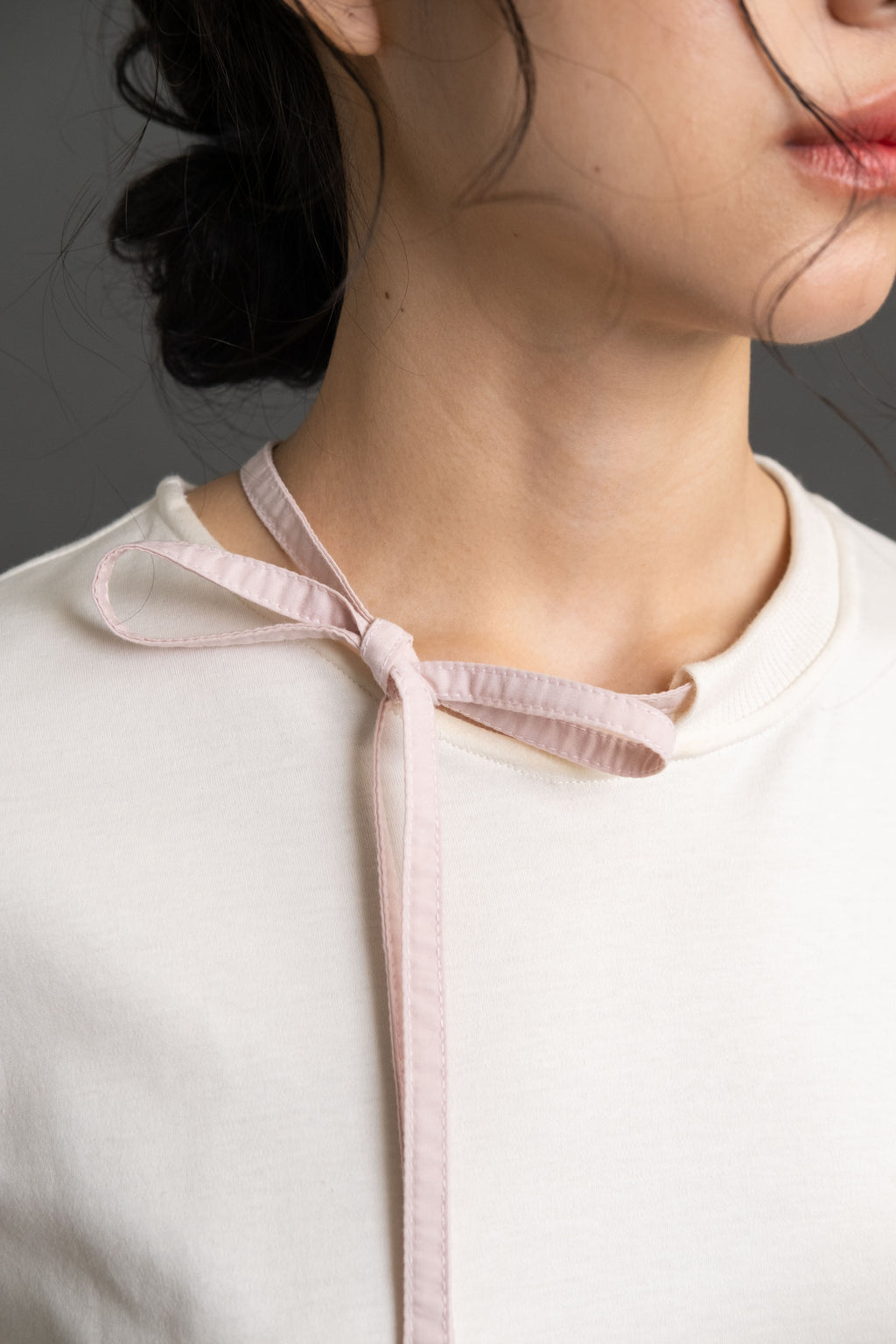 DA Heart Tie Neck Tshirt in Buttermilk