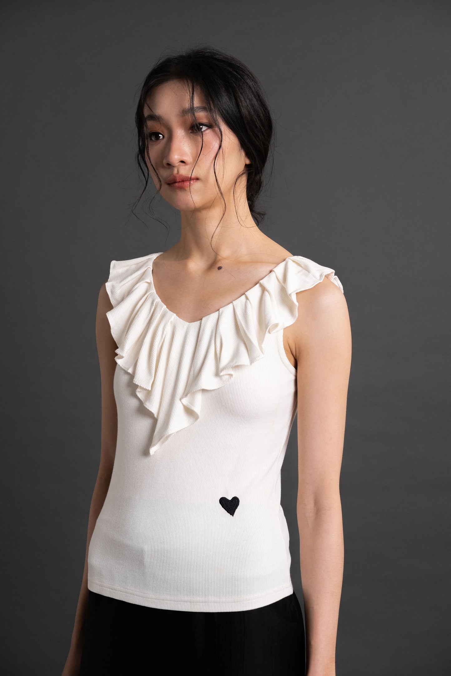 DA Ruffle Fitted Top in Buttermilk