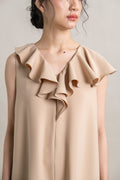 DA Asymmetrical Collar Dress in Beige