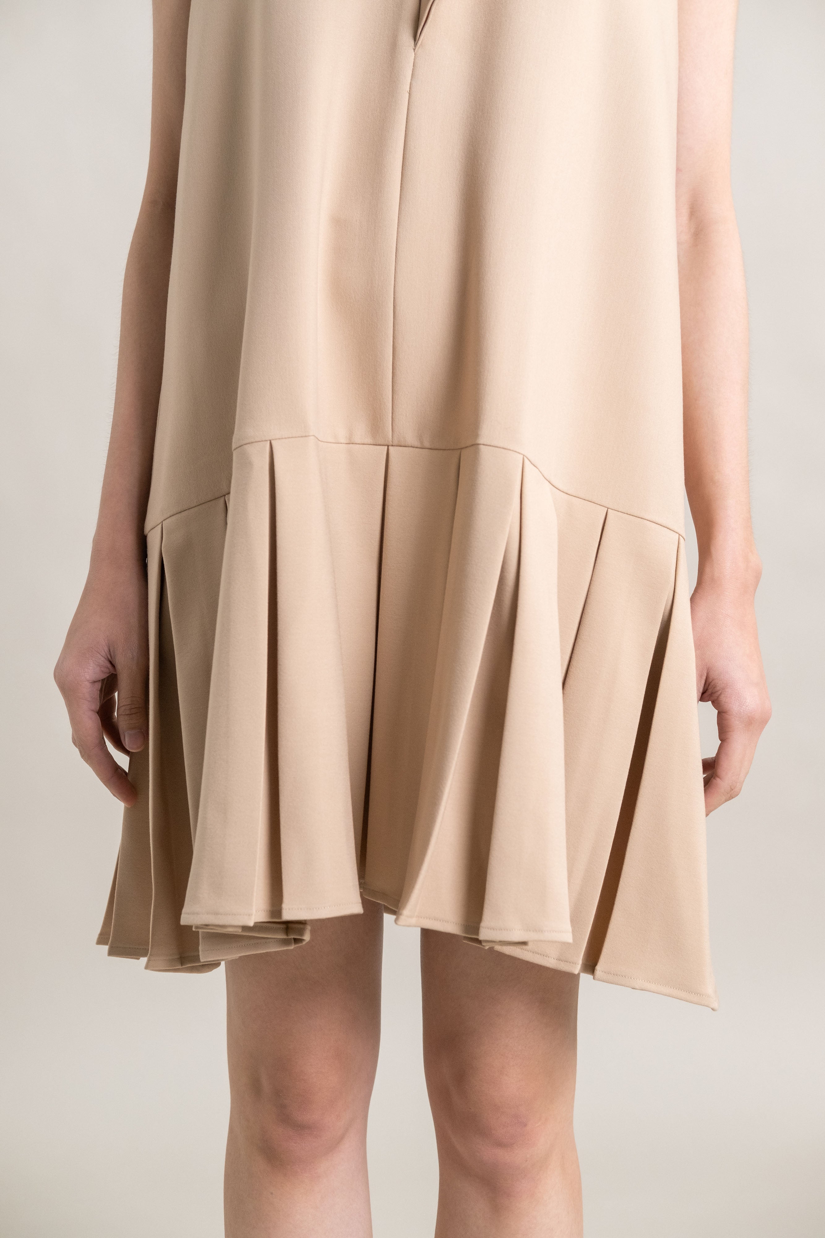 DA Asymmetrical Collar Dress in Beige