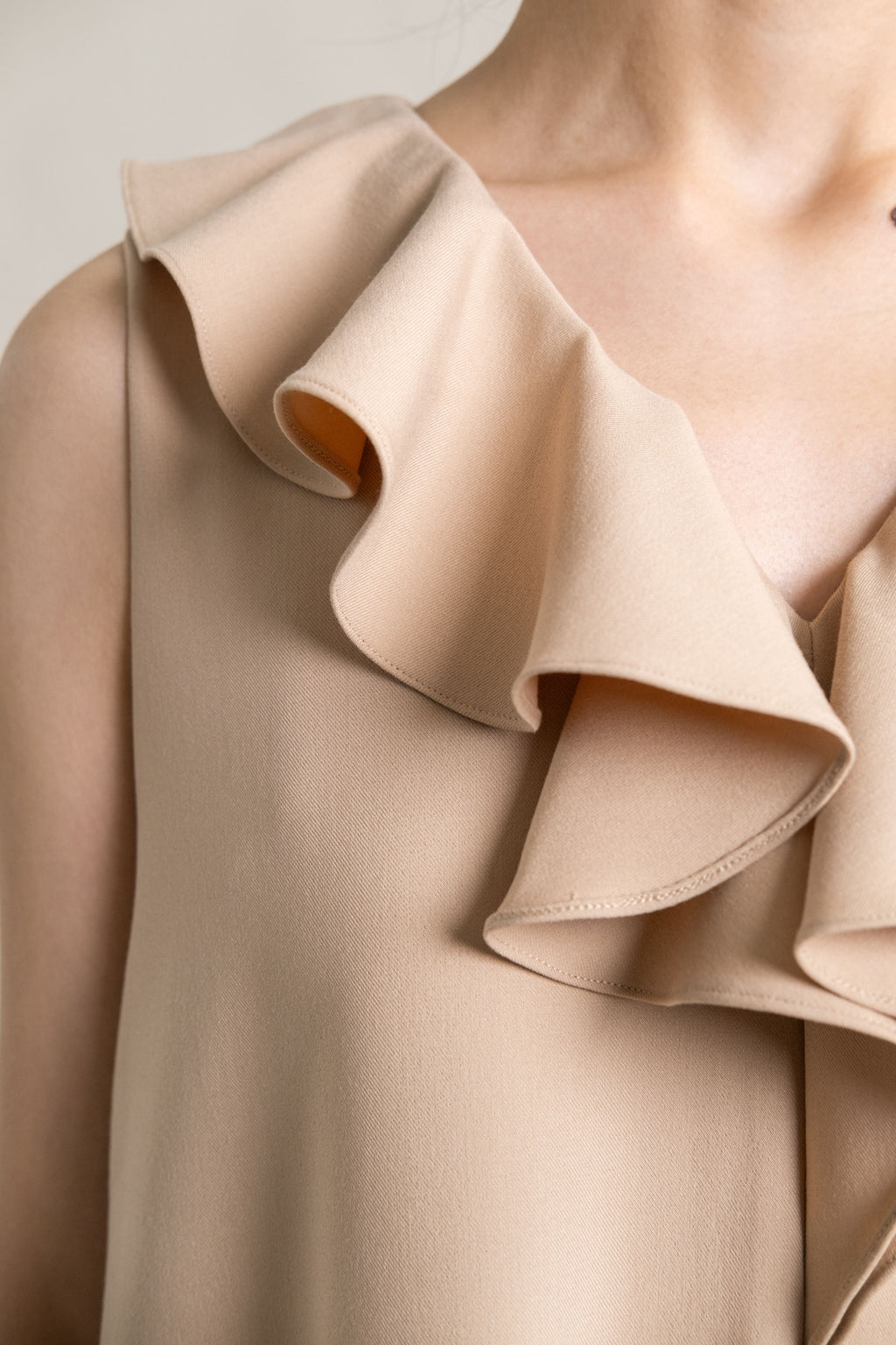 DA Asymmetrical Collar Dress in Beige