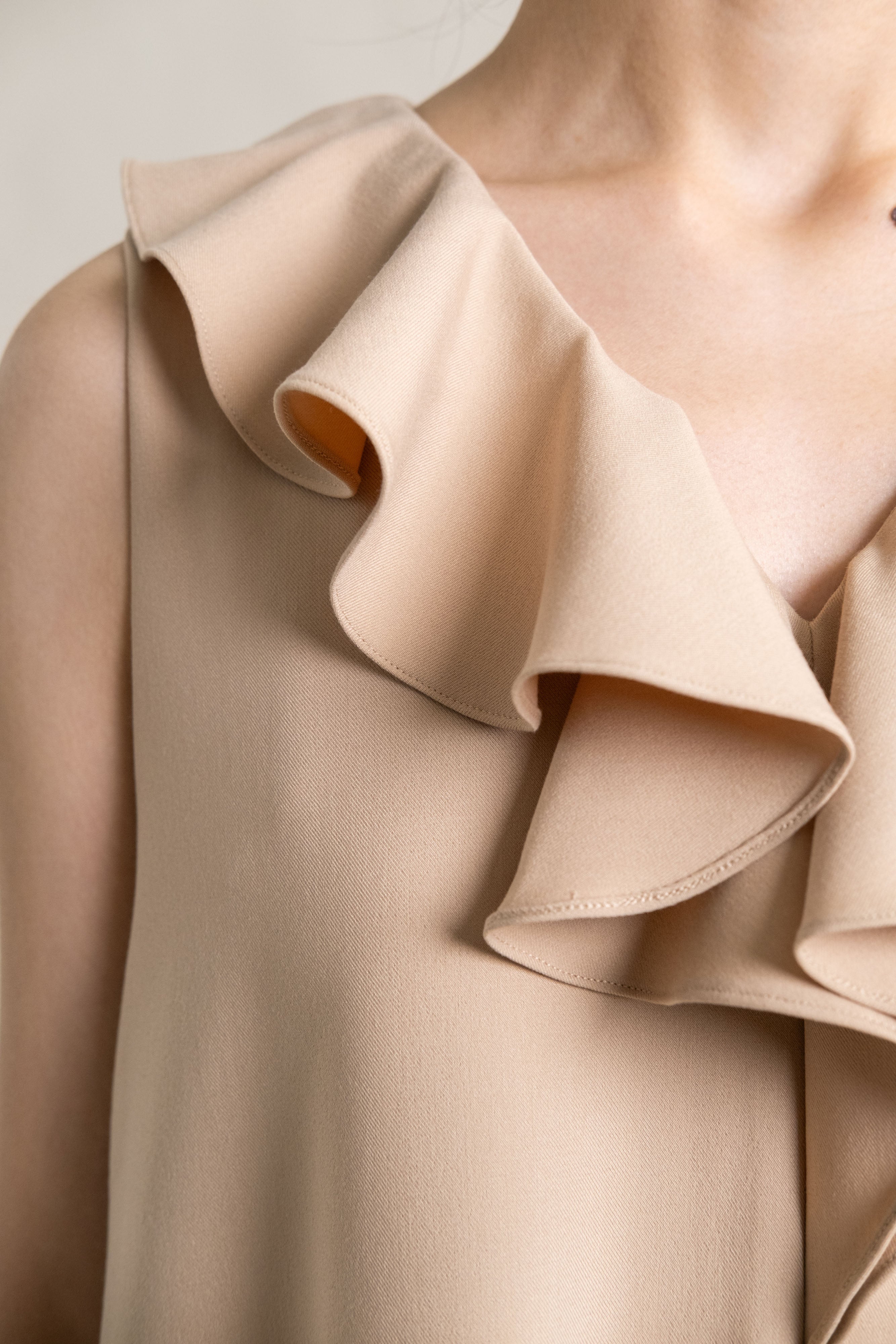 DA Asymmetrical Collar Dress in Beige