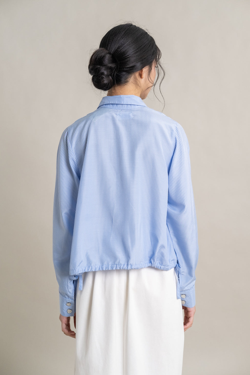 DA Stripe Heart Button Shirt in Baby Blue