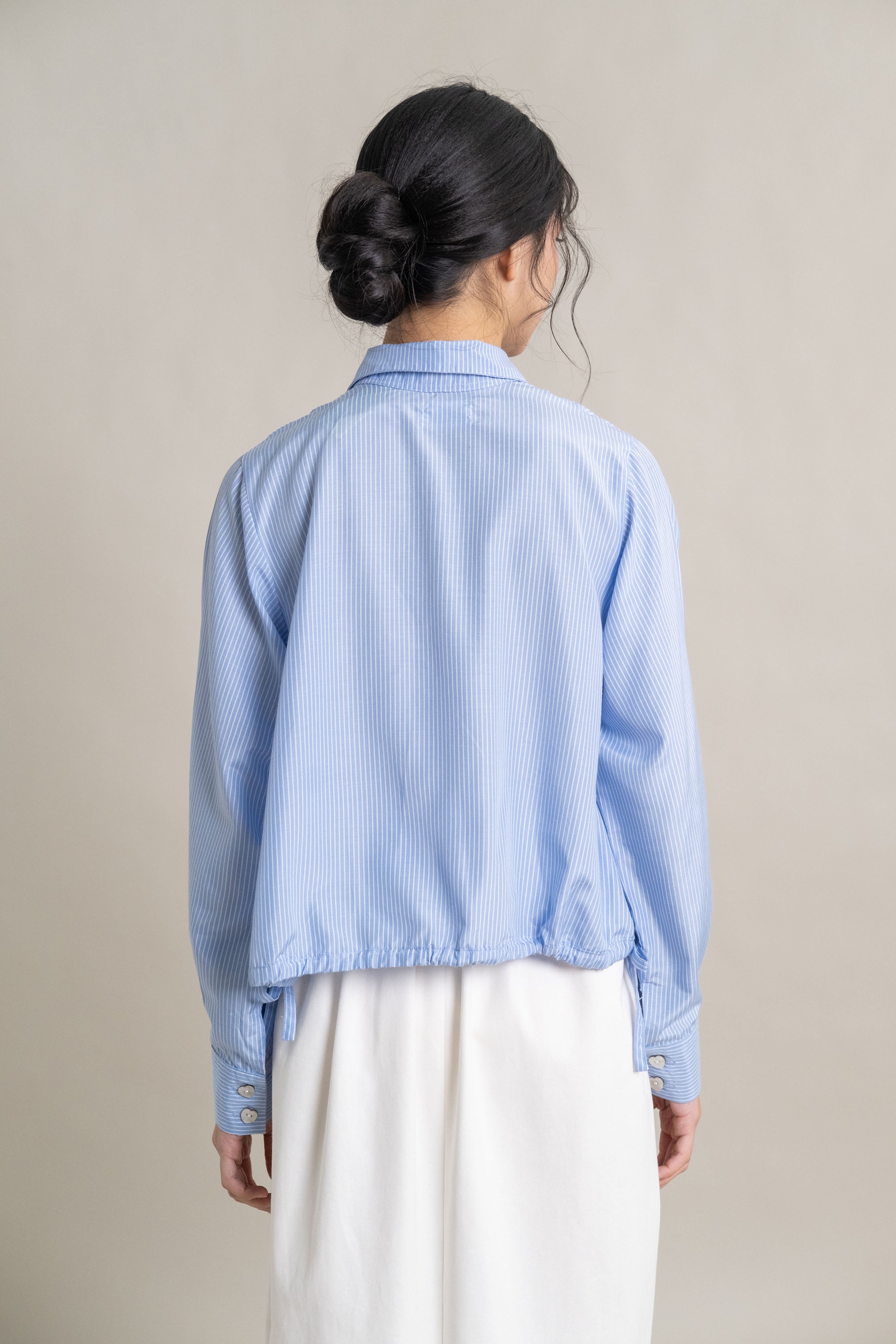 DA Stripe Heart Button Shirt in Baby Blue