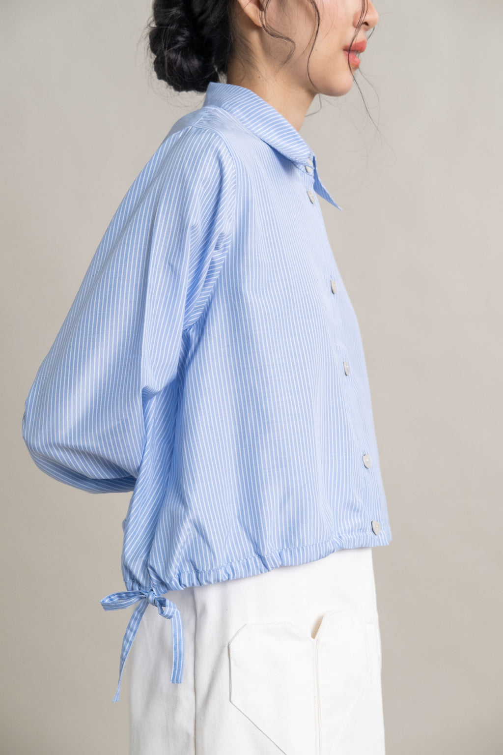 DA Stripe Heart Button Shirt in Baby Blue