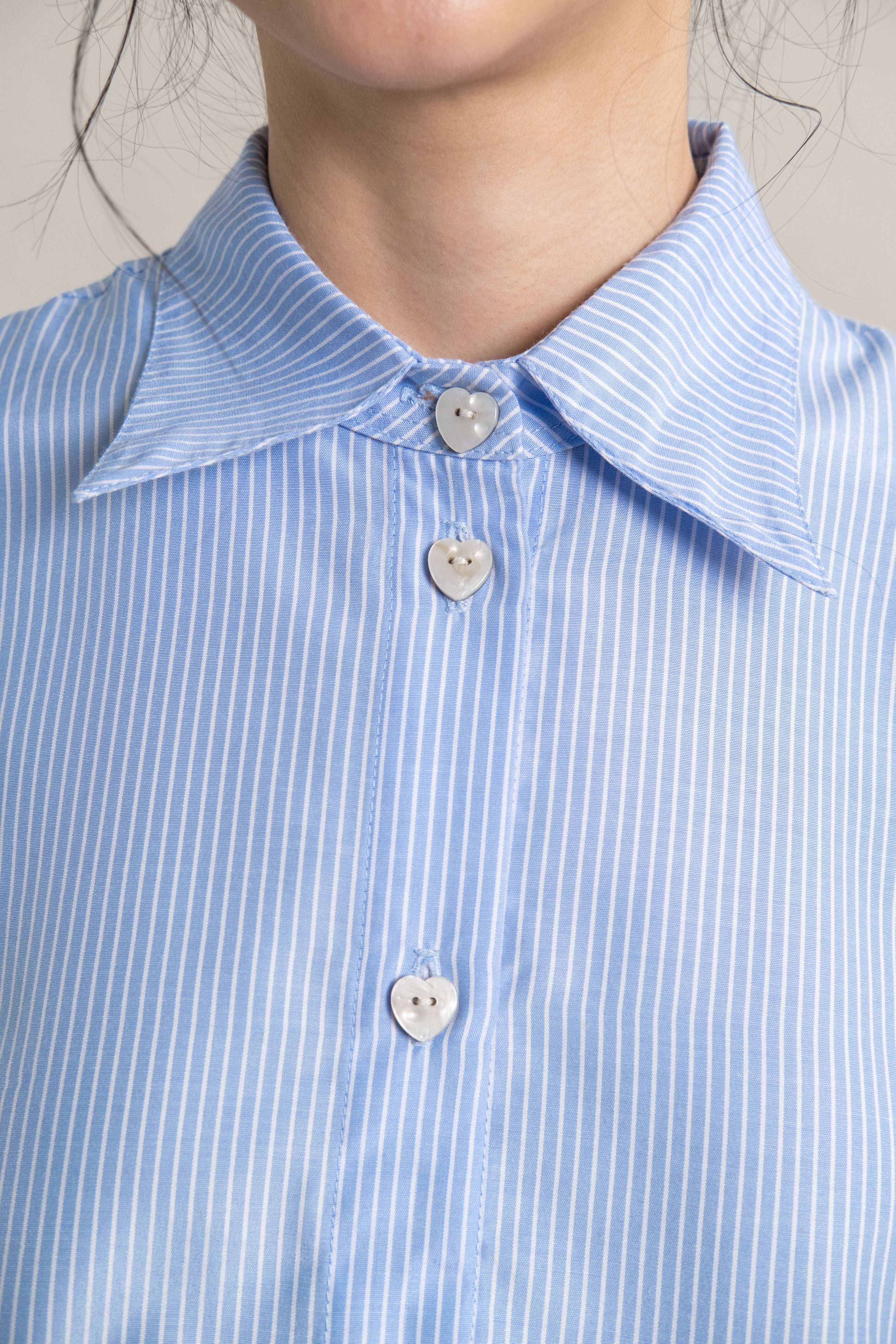 DA Stripe Heart Button Shirt in Baby Blue