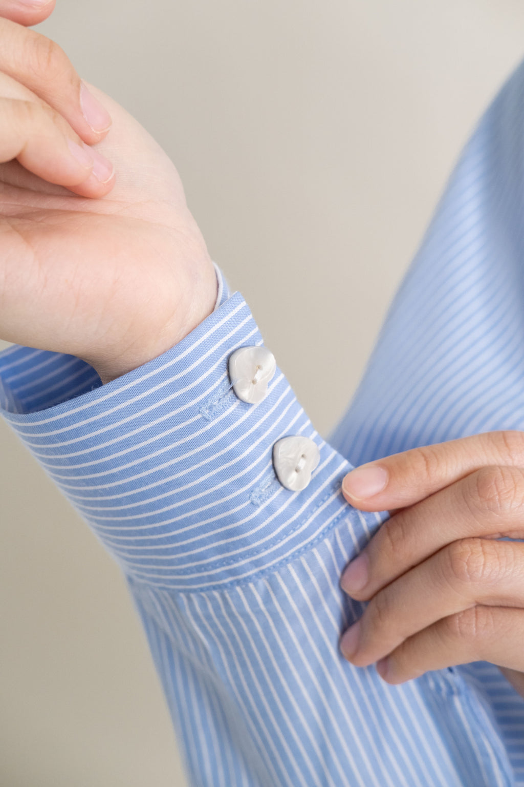 DA Stripe Heart Button Shirt in Baby Blue