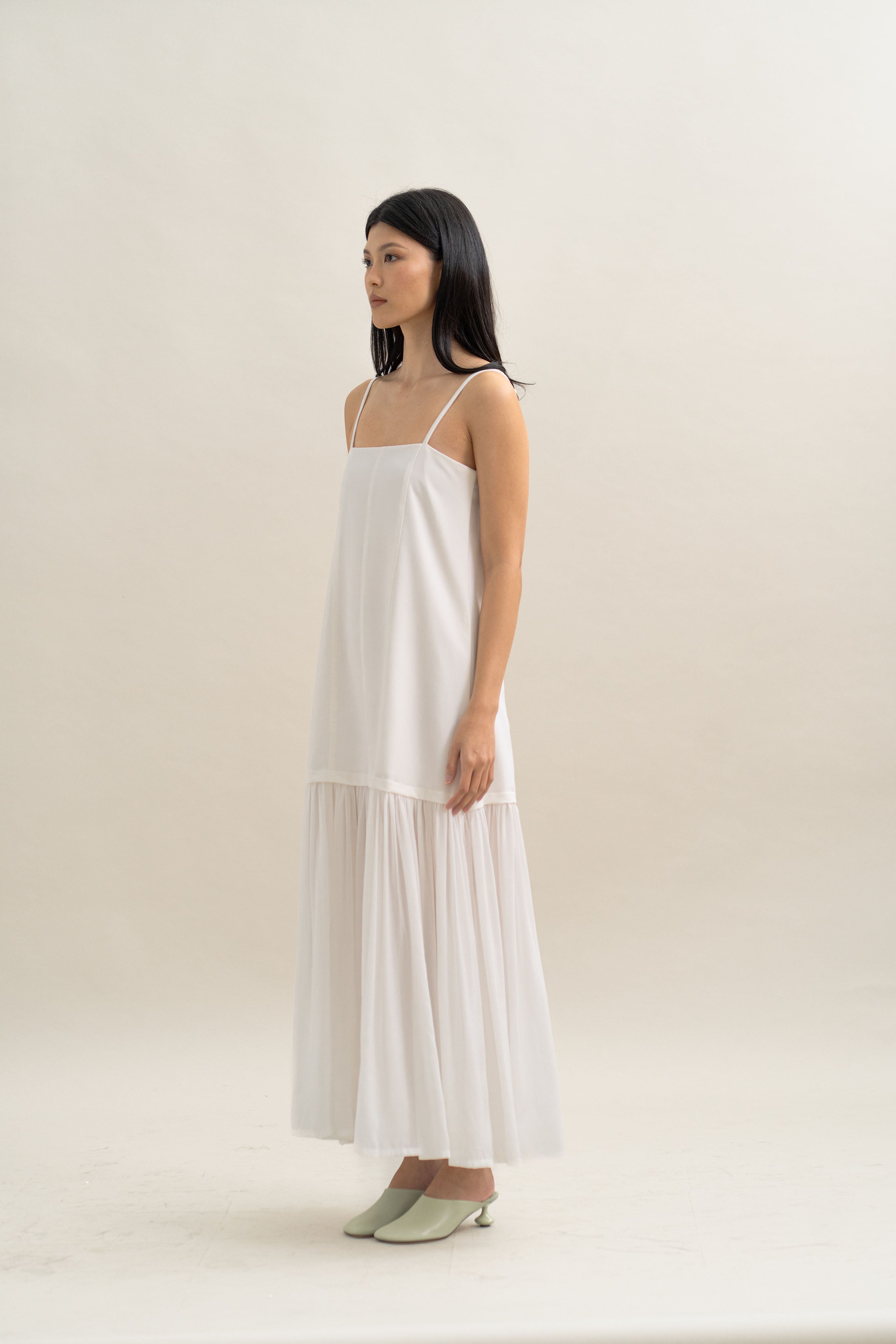TM Pleated Dress in Buttermilk