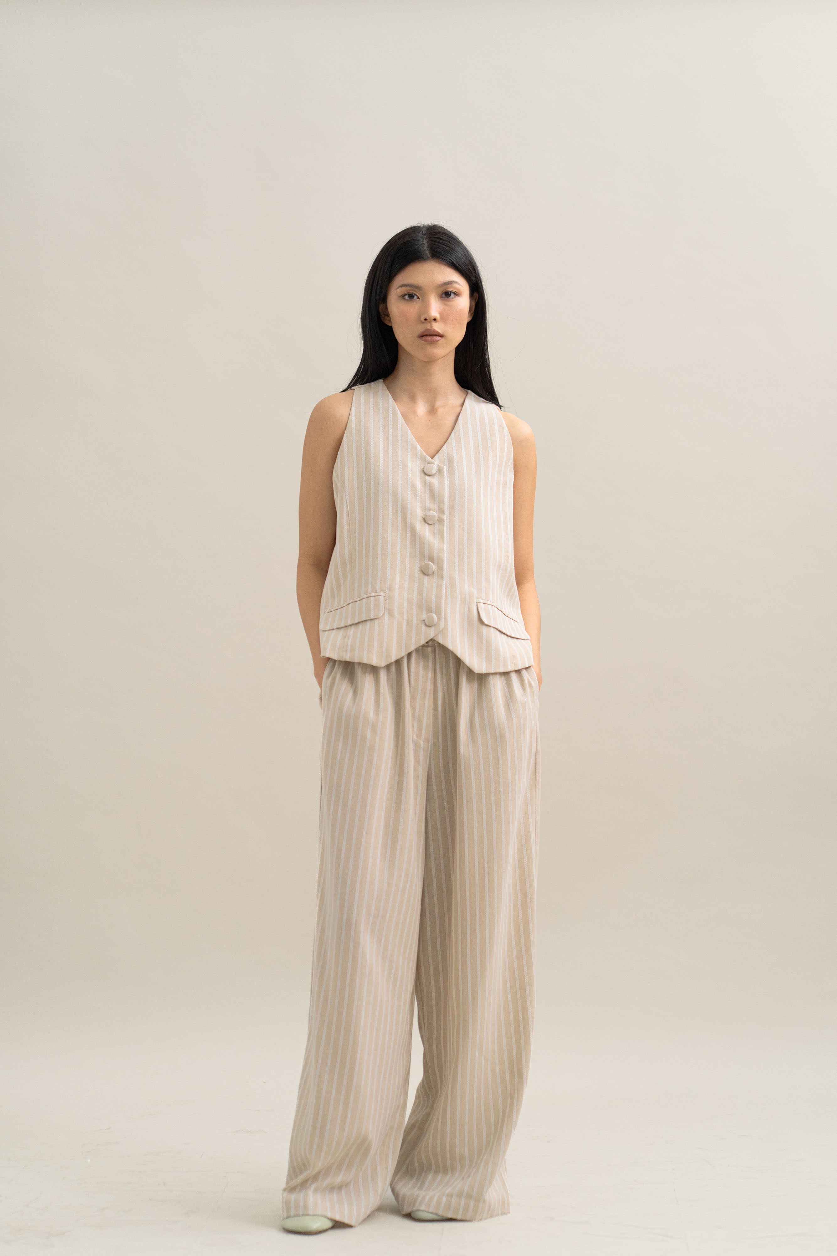 TM Stripe Vest in Oat