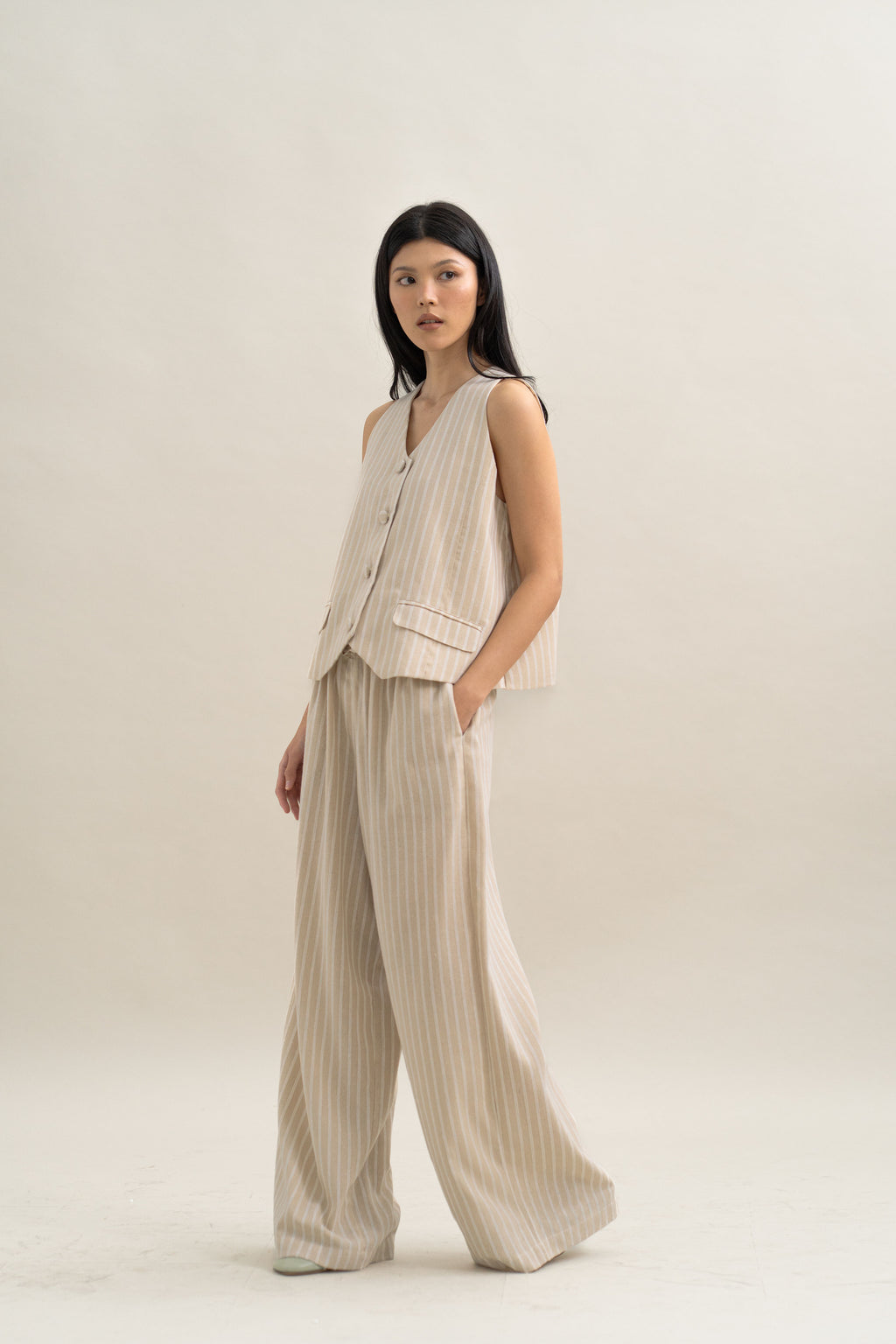 TM Stripe Vest in Oat