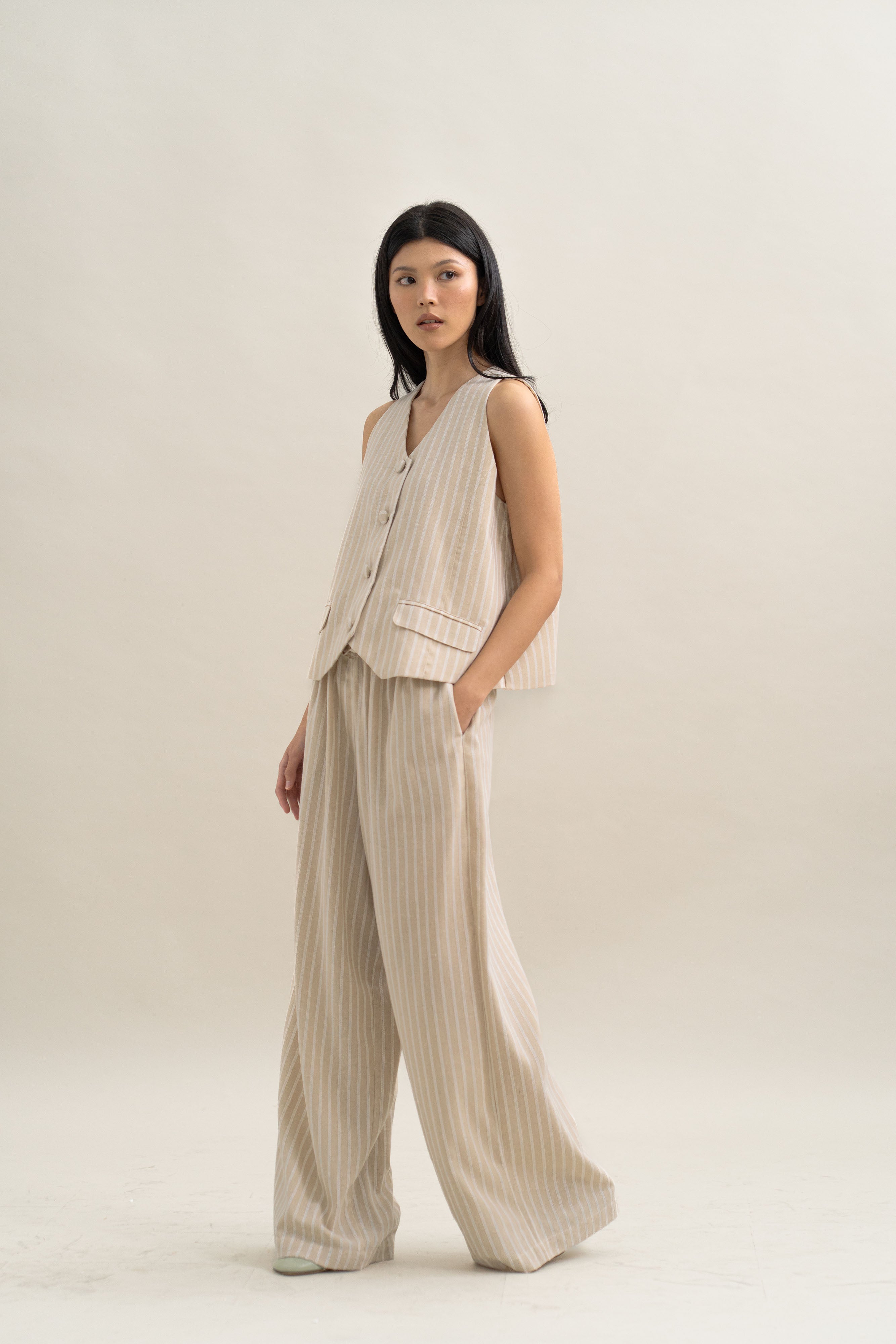 TM Stripe Vest in Oat