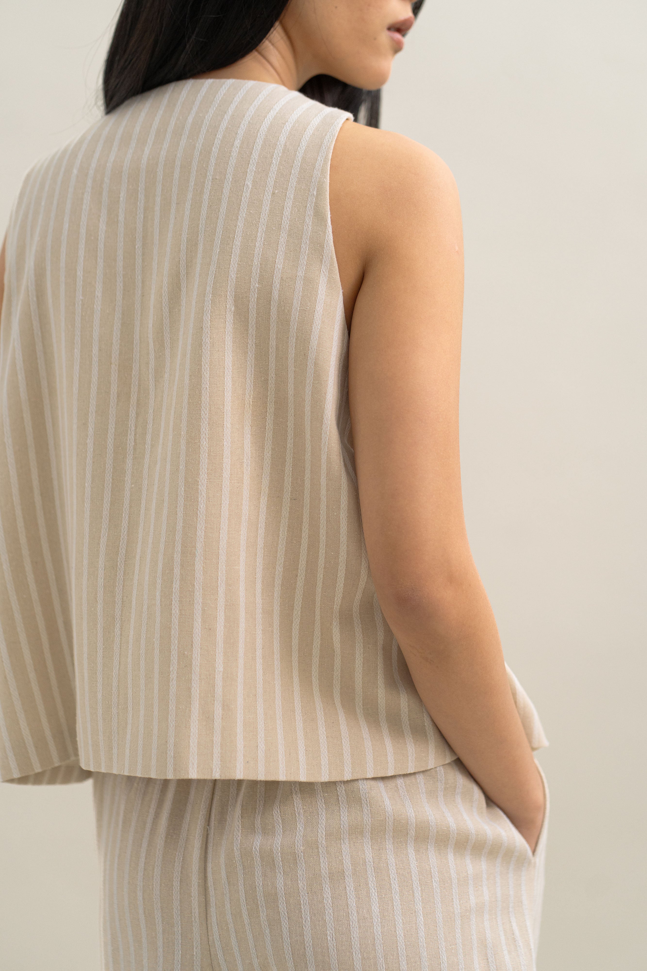 TM Stripe Vest in Oat
