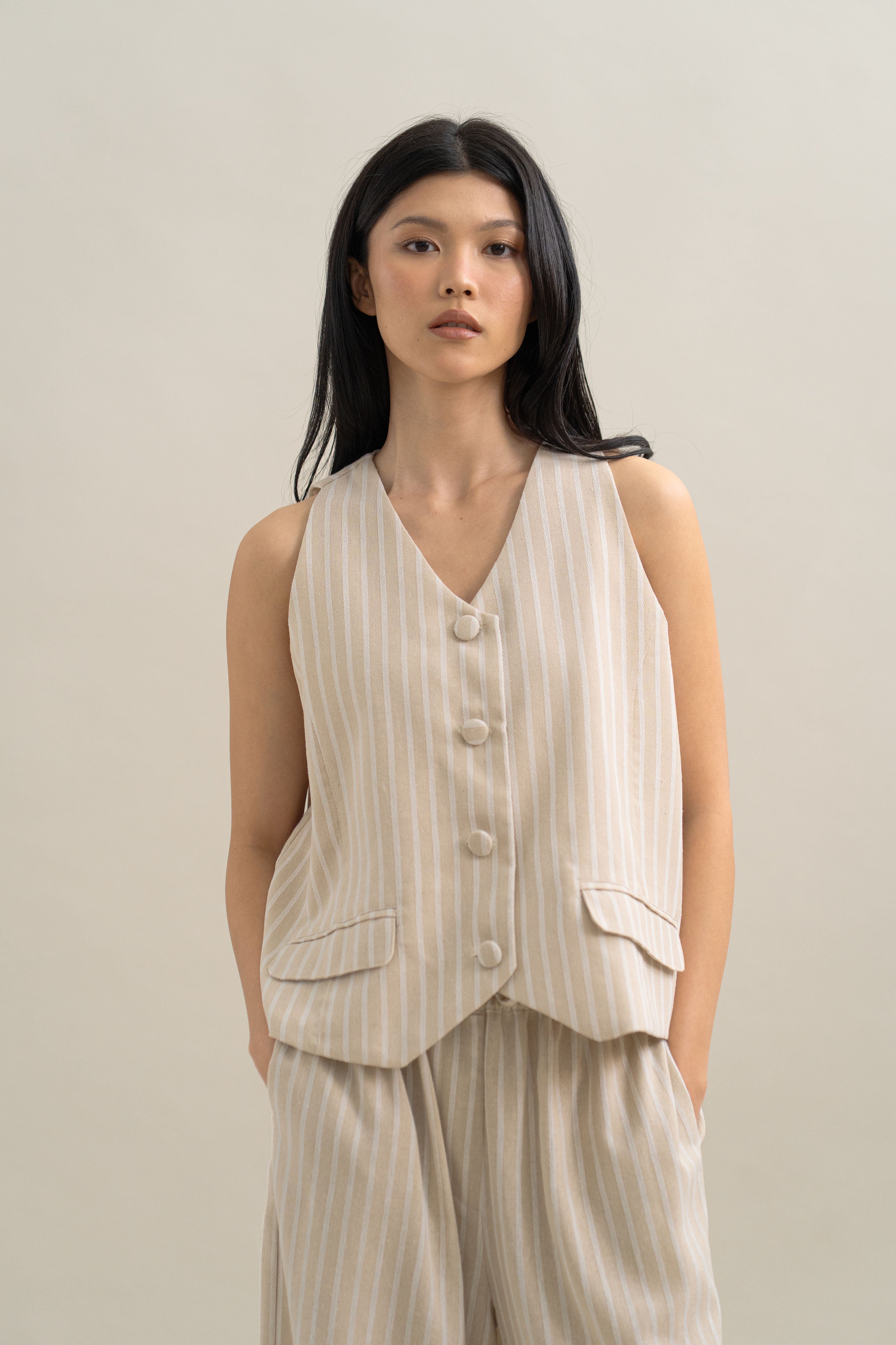 TM Stripe Vest in Oat
