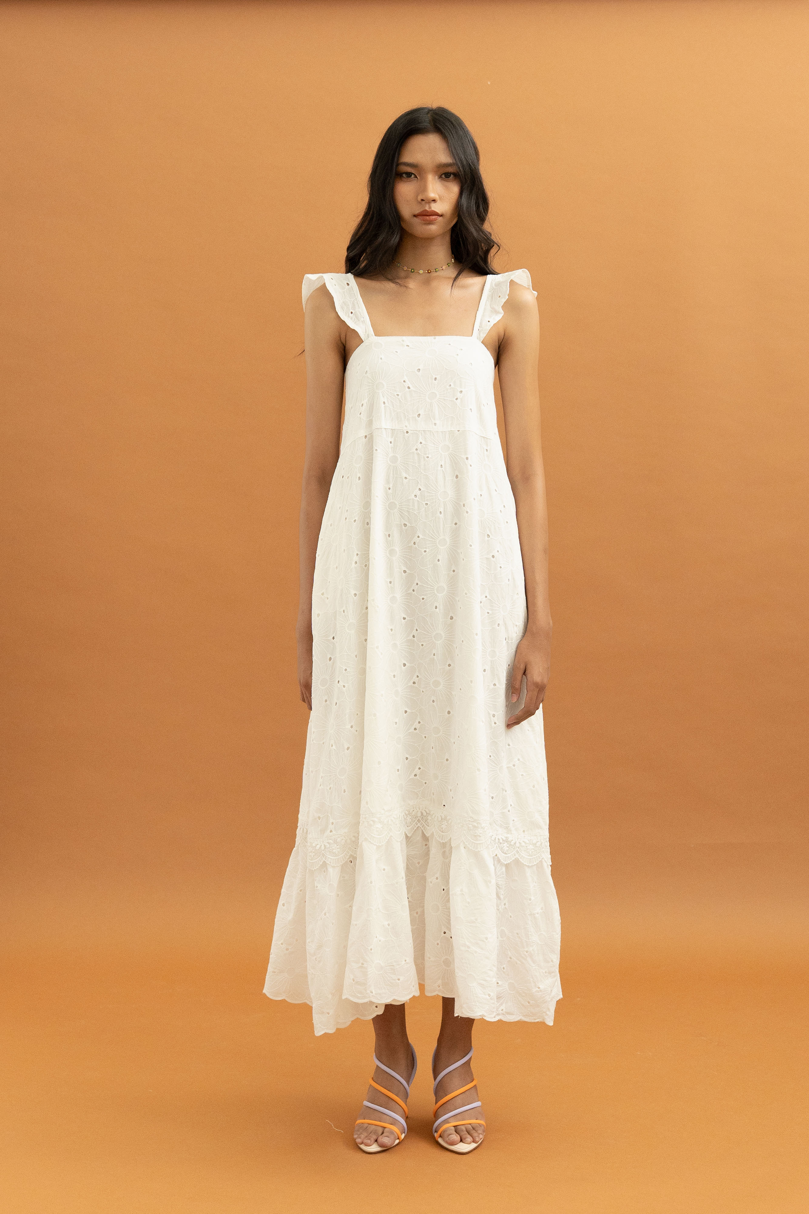 TM Embroidery Bloom Long Dress in Buttermilk