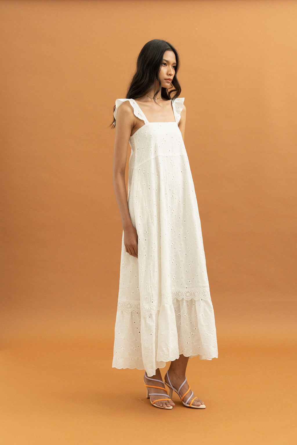 TM Embroidery Bloom Long Dress in Buttermilk