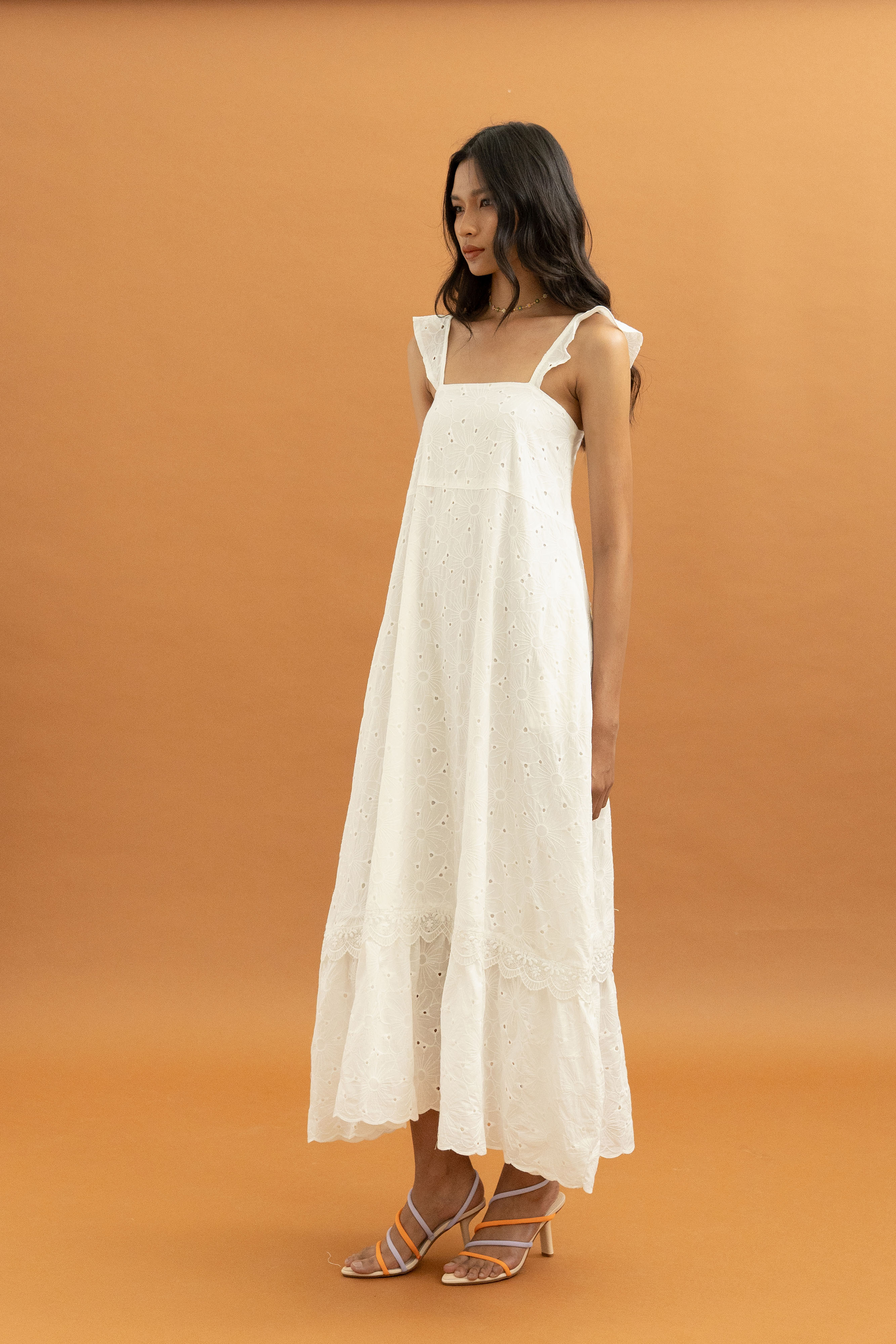 TM Embroidery Bloom Long Dress in Buttermilk
