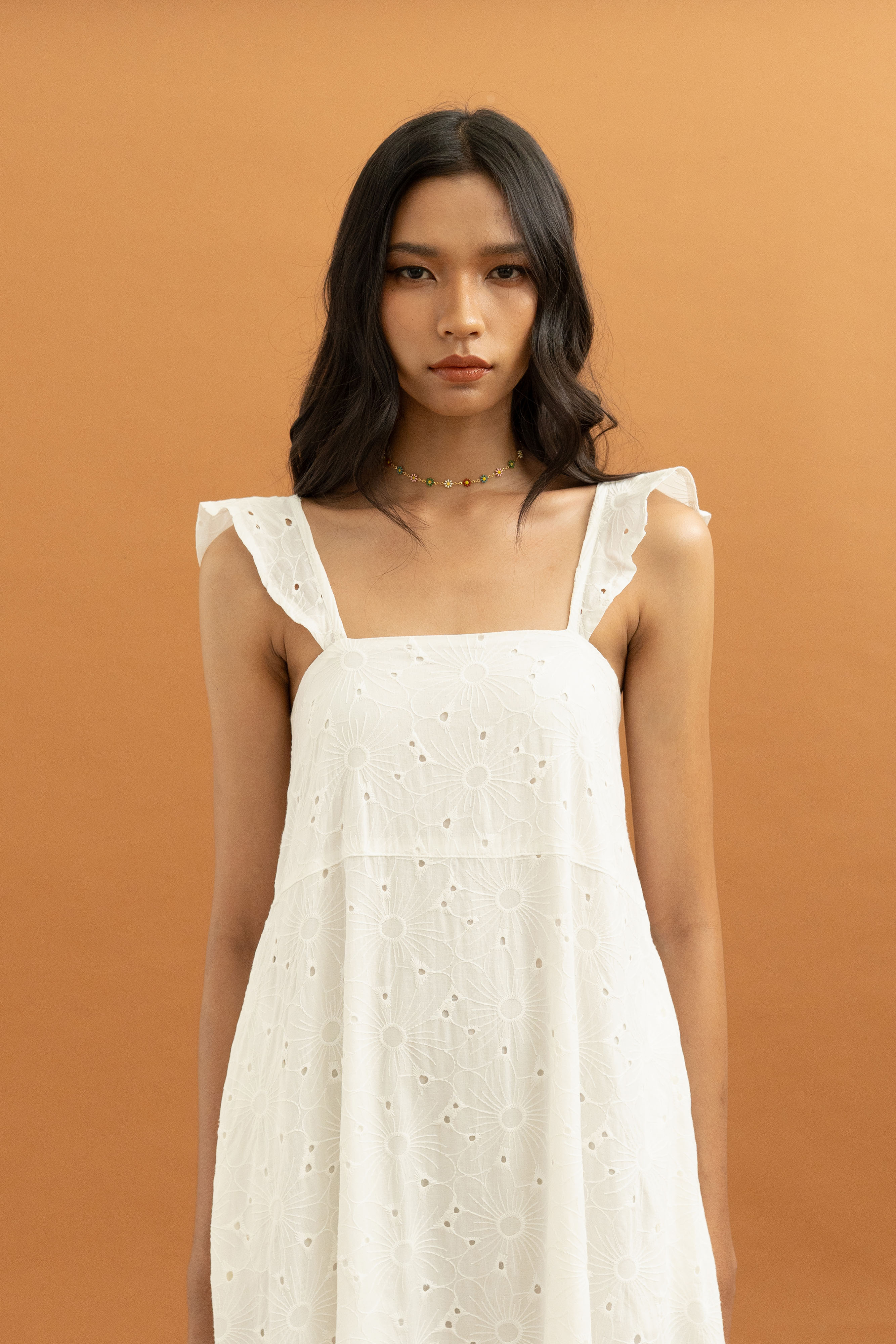 TM Embroidery Bloom Long Dress in Buttermilk