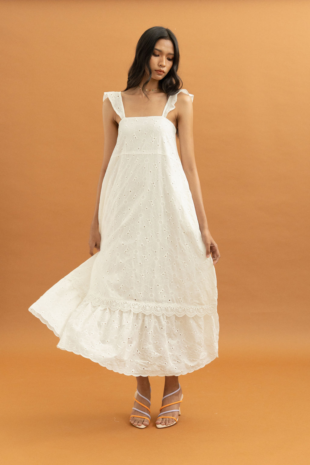 TM Embroidery Bloom Long Dress in Buttermilk