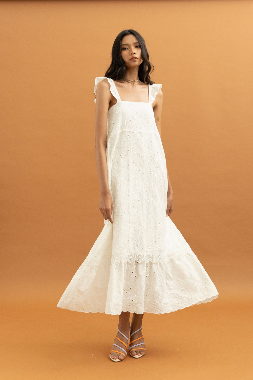 TM Embroidery Bloom Long Dress in Buttermilk