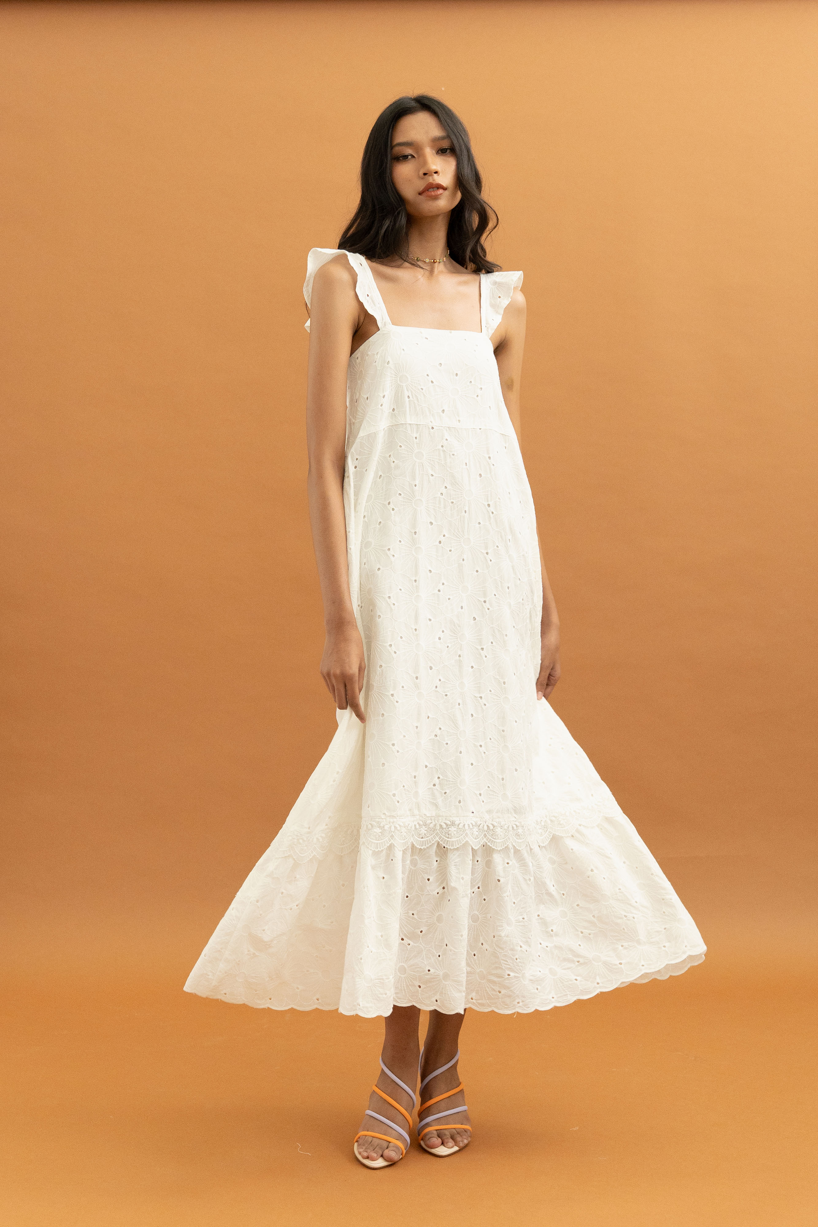 TM Embroidery Bloom Long Dress in Buttermilk