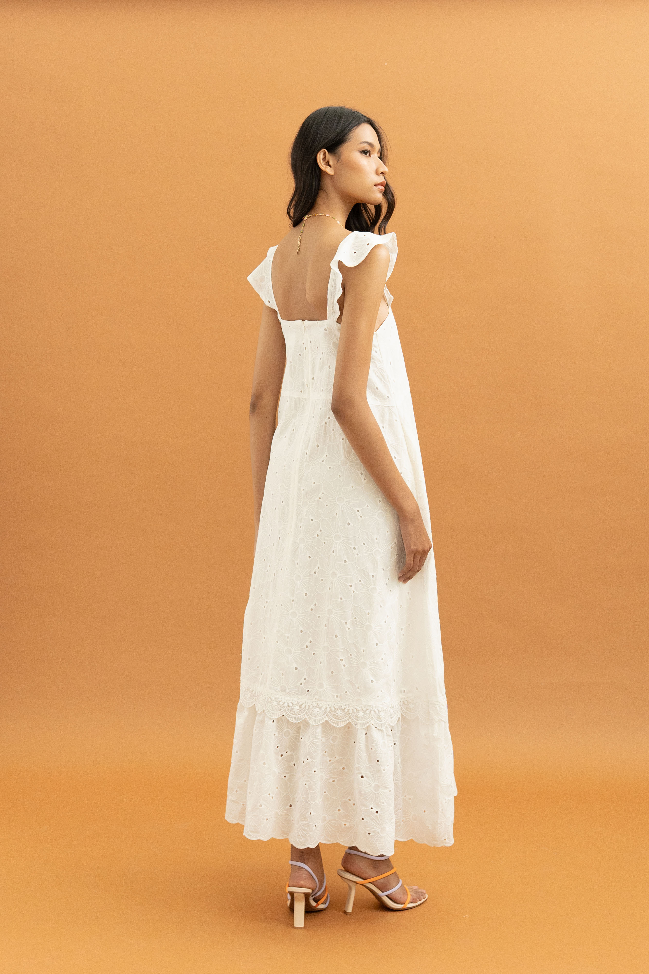 TM Embroidery Bloom Long Dress in Buttermilk