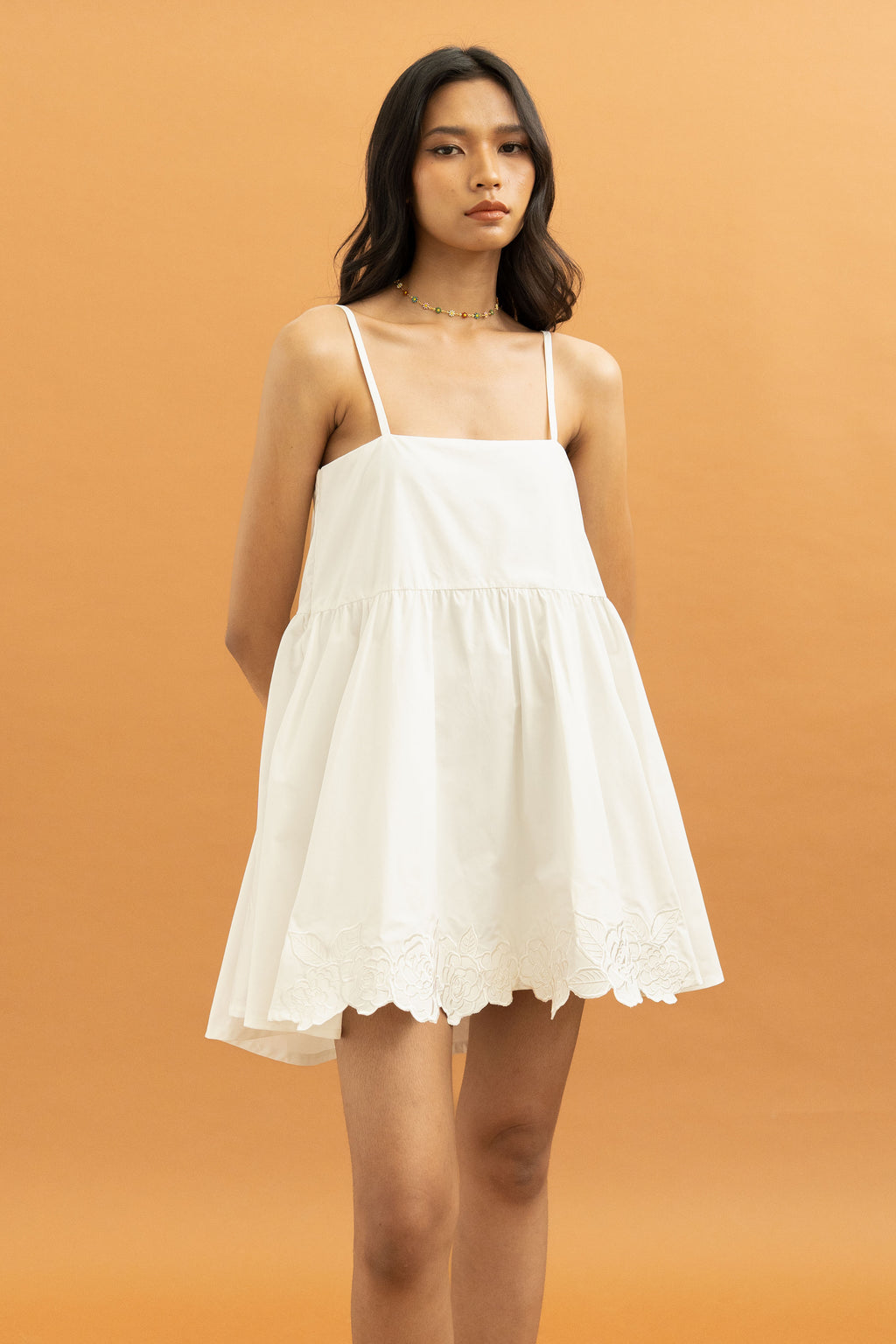 TM Embroidery Mini Dress in Buttermilk
