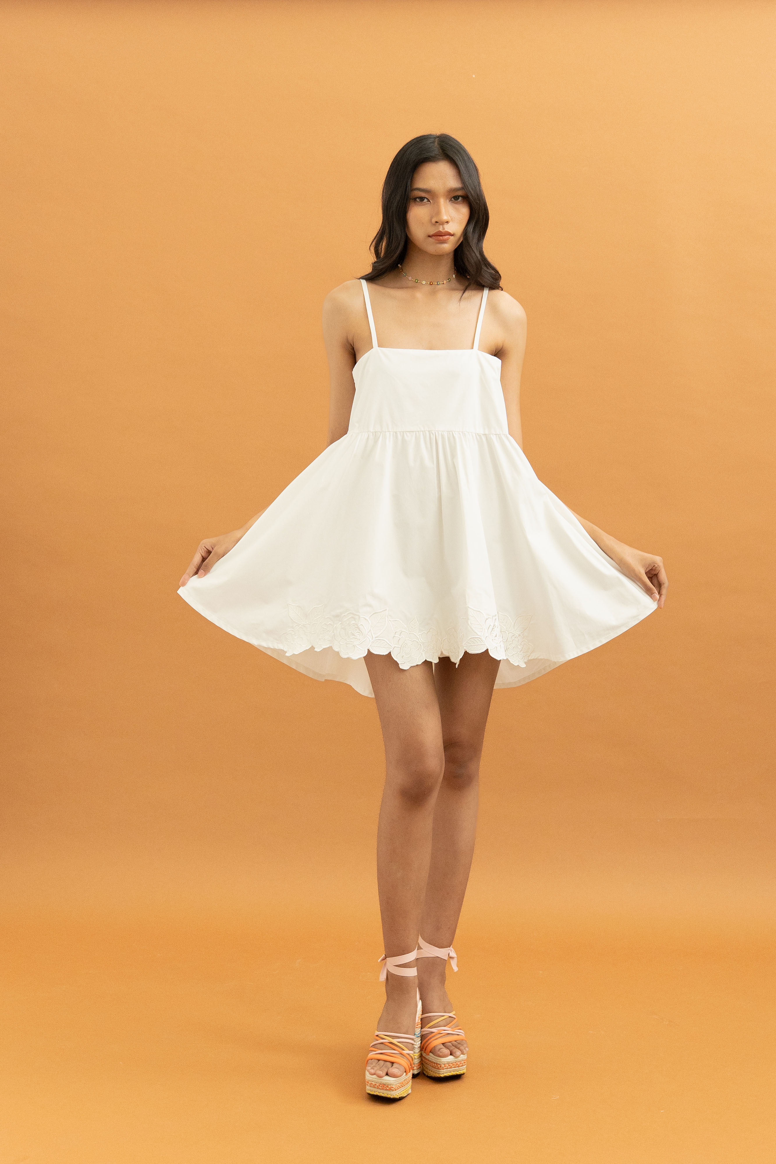 TM Embroidery Mini Dress in Buttermilk
