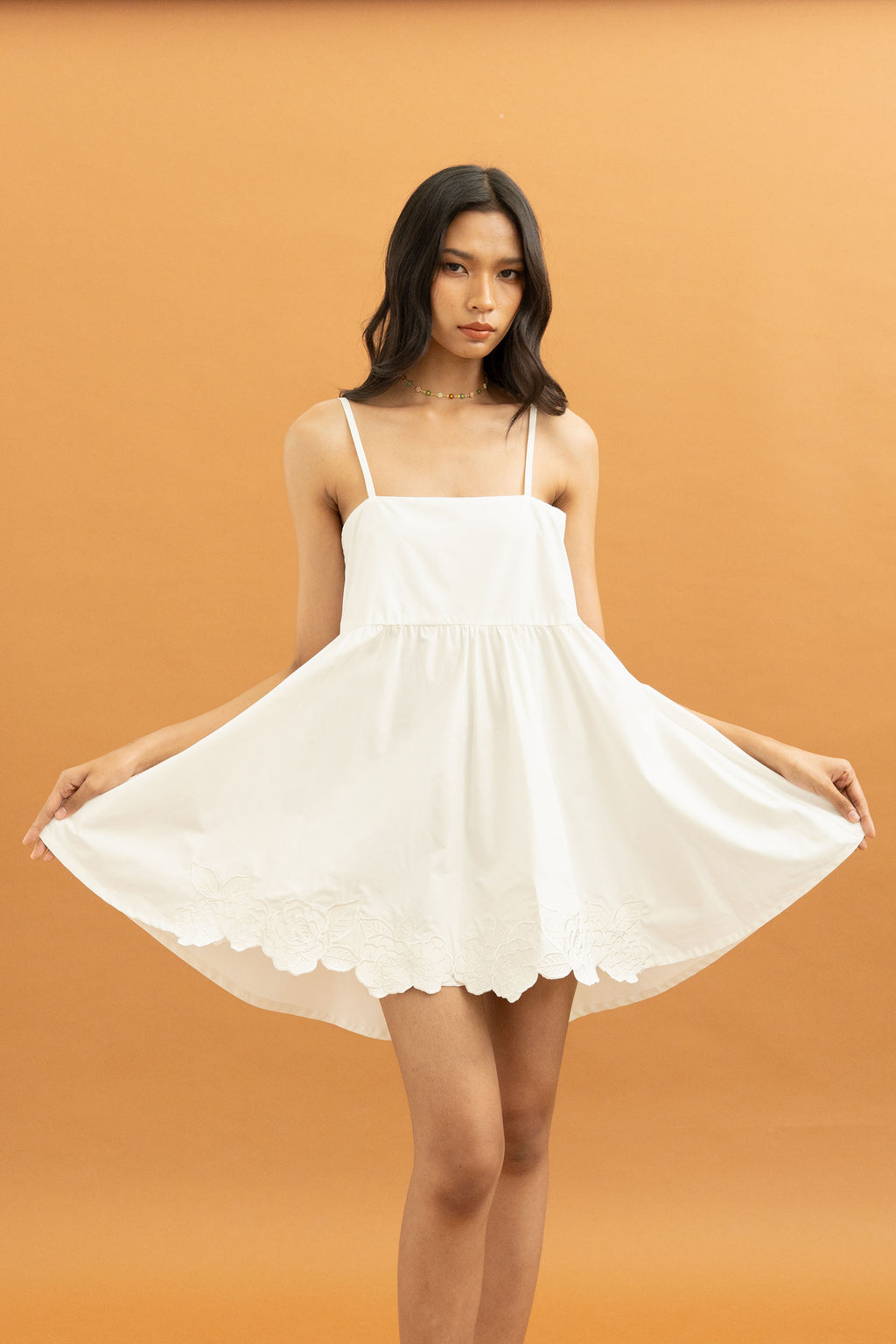 TM Embroidery Mini Dress in Buttermilk