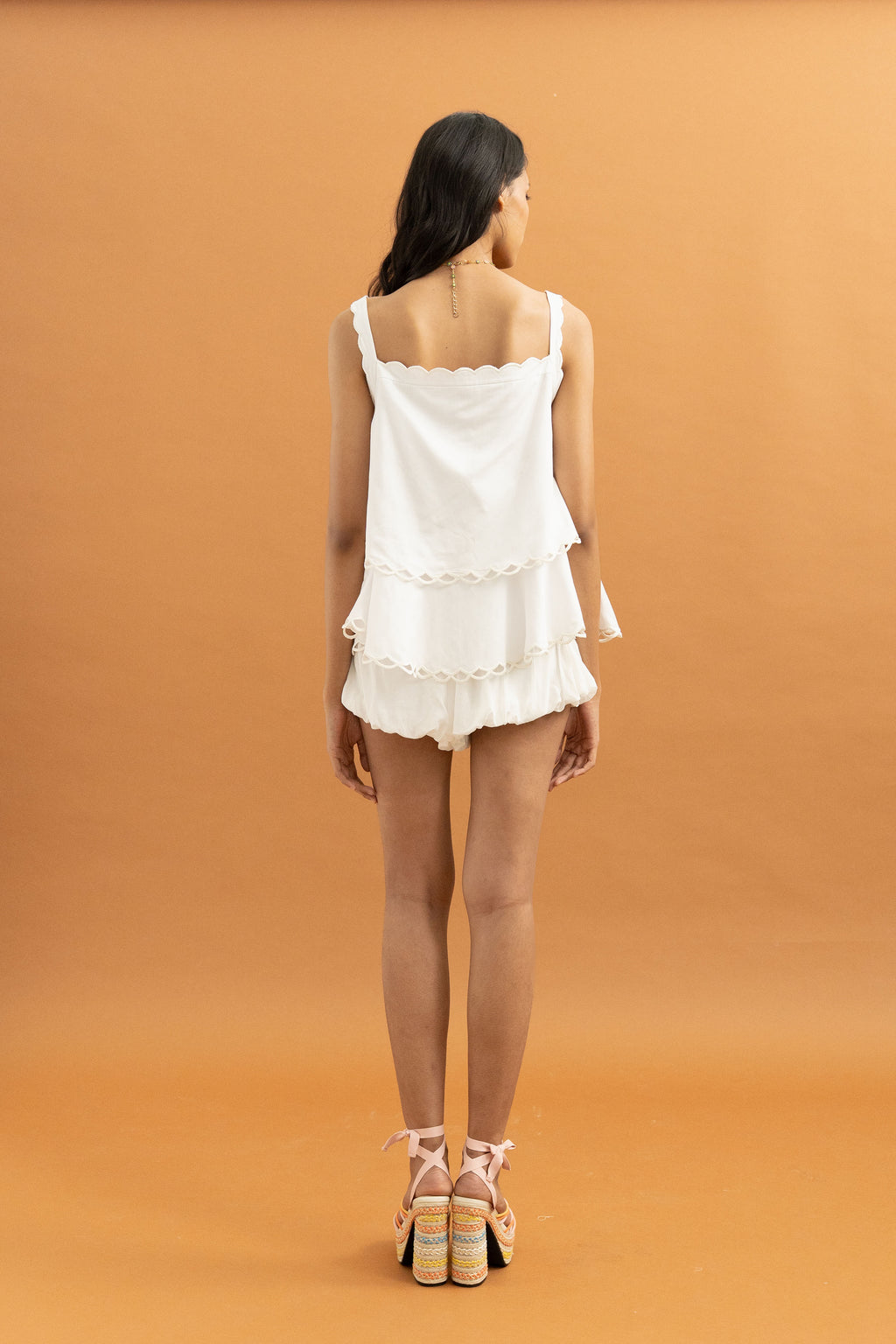 TM Embroidery Scallop Top in Buttermilk