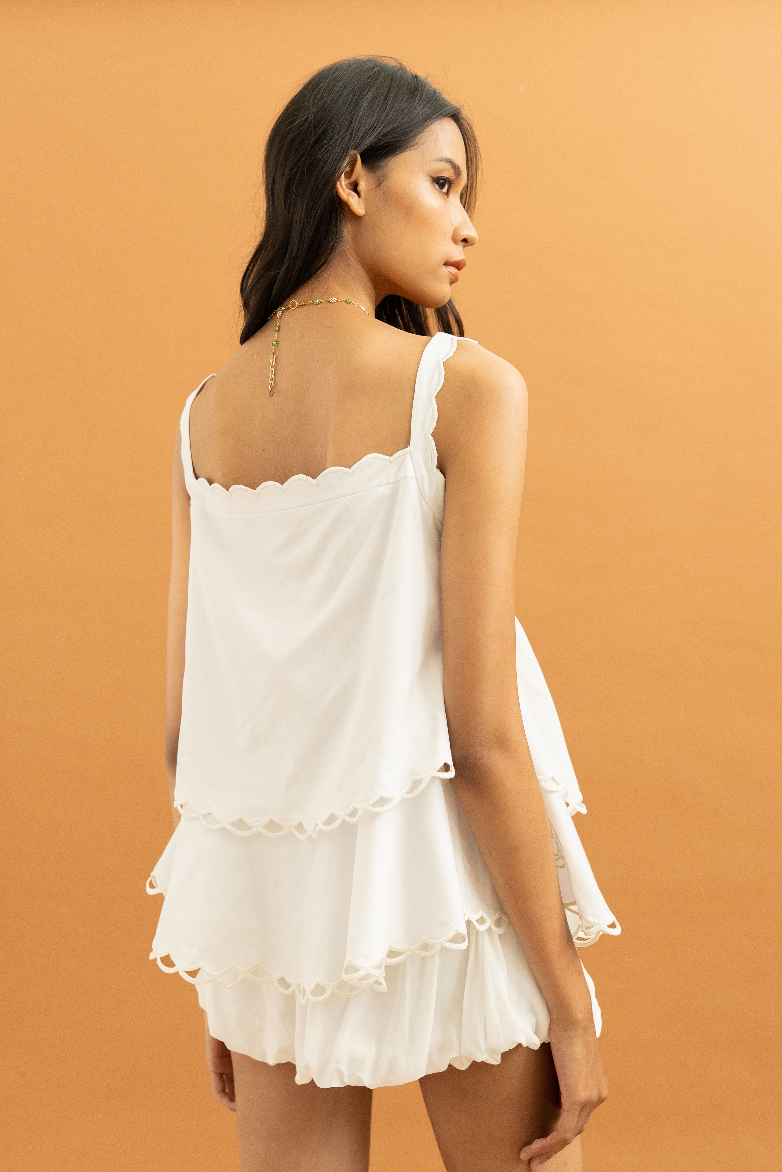 TM Embroidery Scallop Top in Buttermilk
