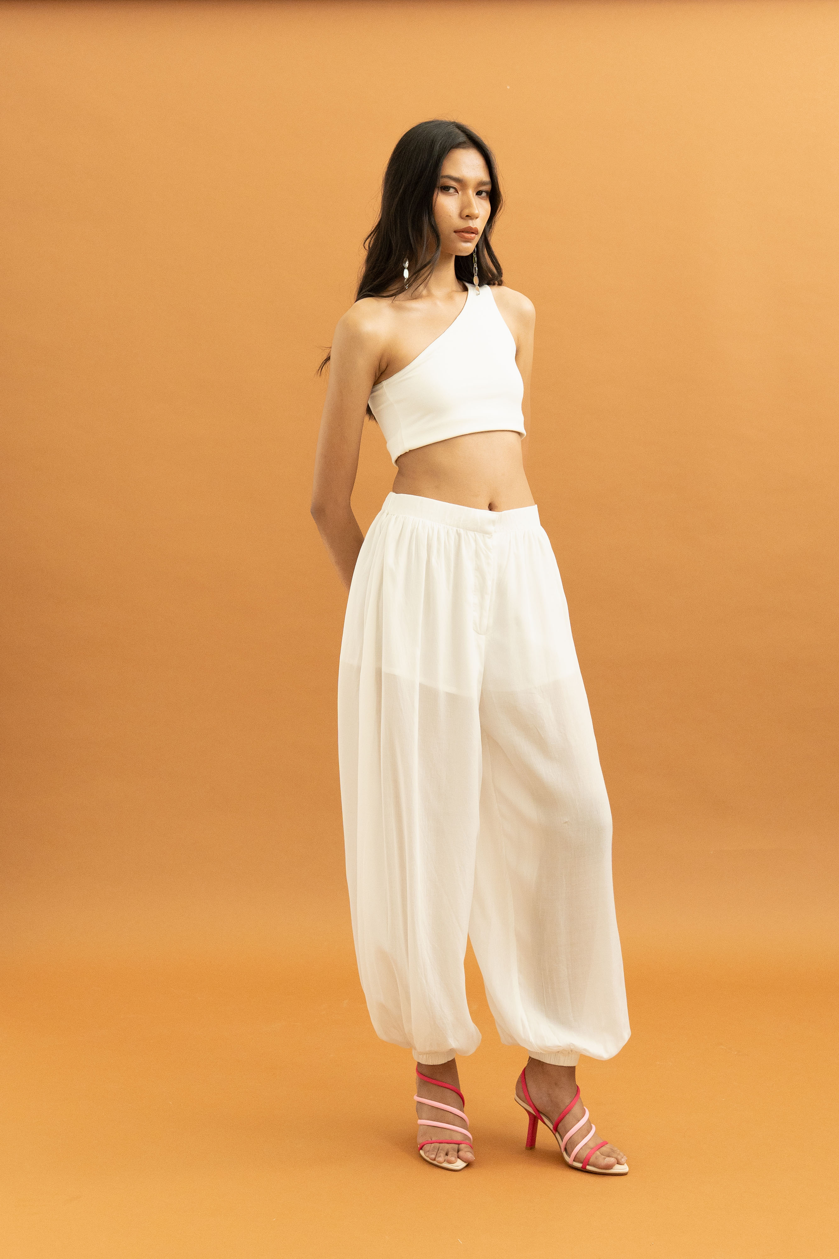 TM Asymmetric Crop Top in Buttermilk
