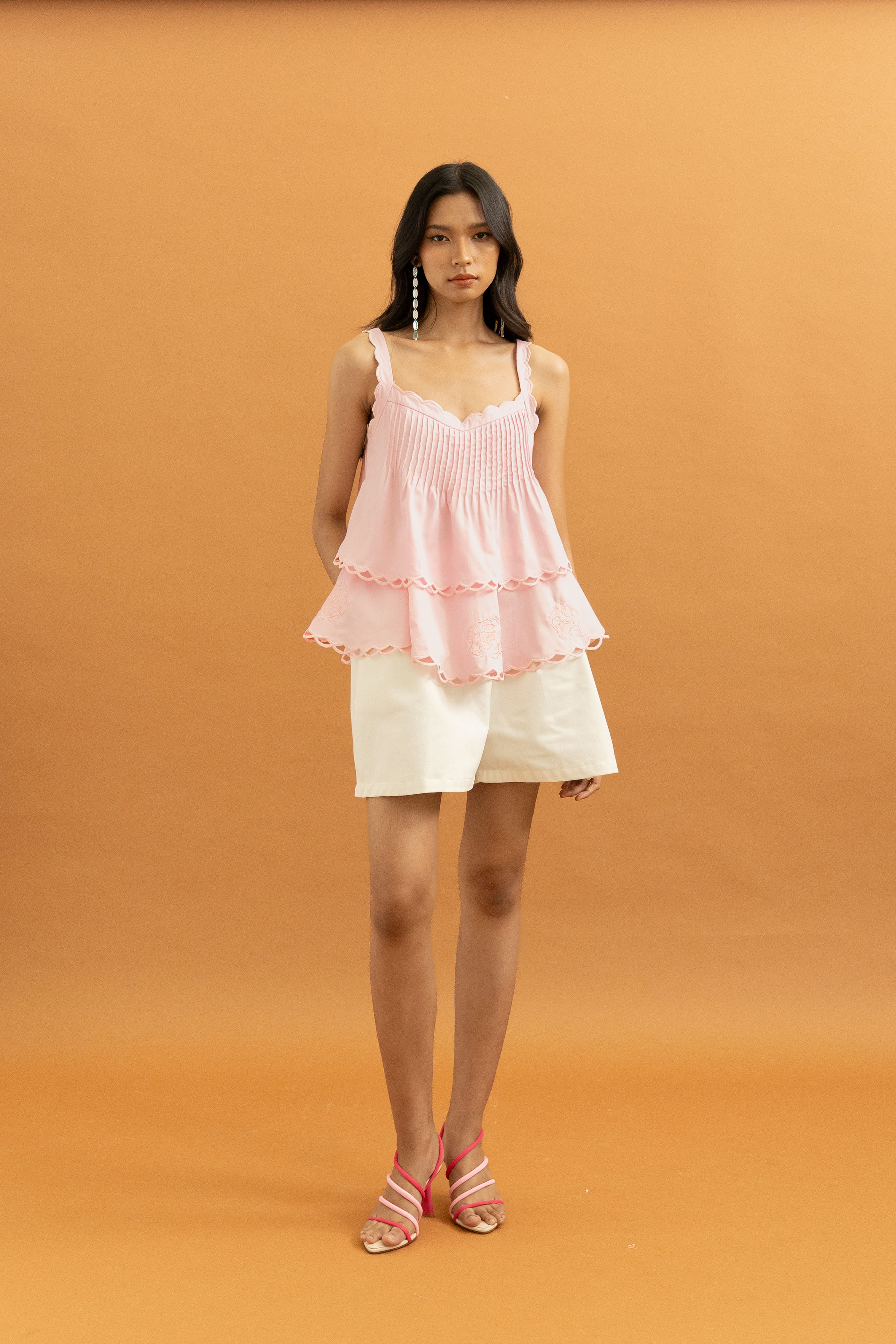 TM Embroidery Scallop Top in Hey Baby