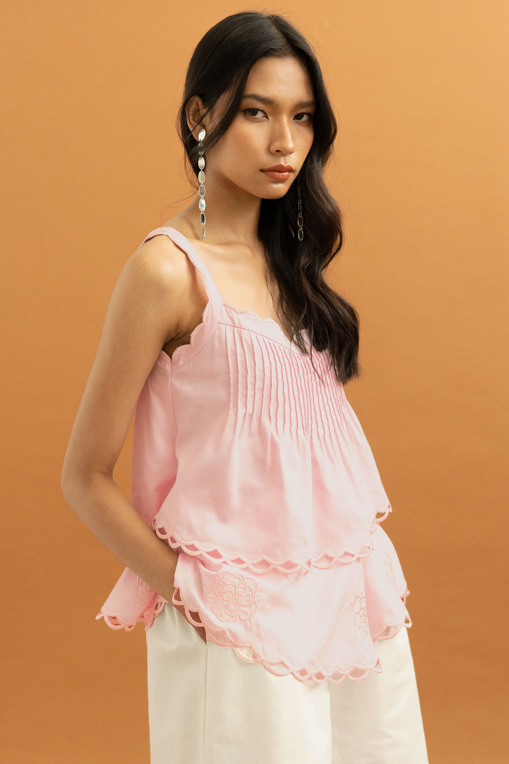 TM Embroidery Scallop Top in Hey Baby