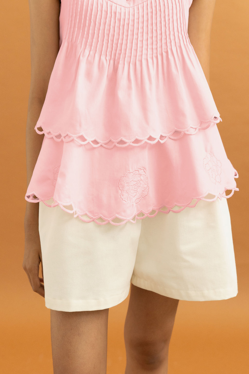 TM Embroidery Scallop Top in Hey Baby