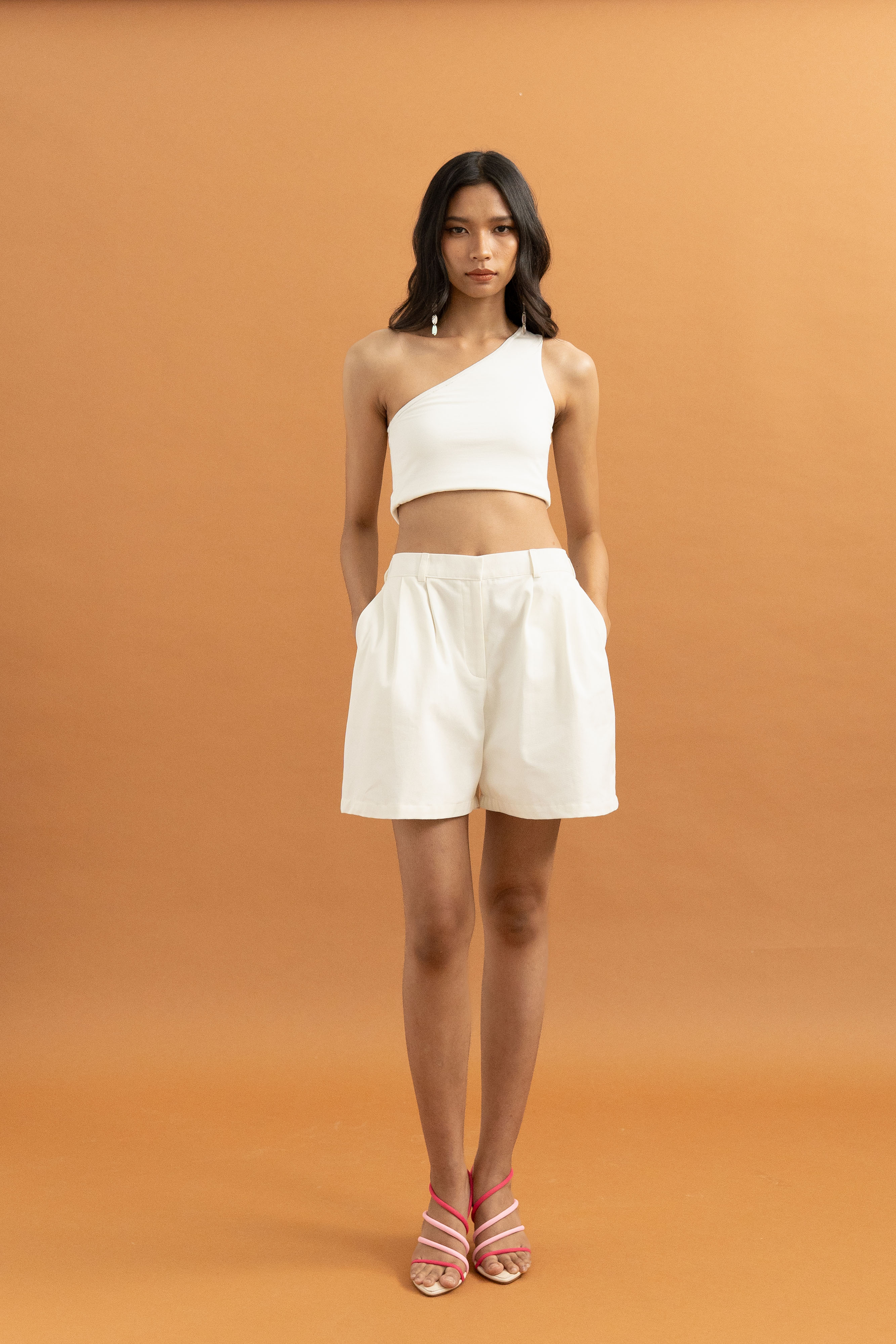 TM Asymmetric Crop Top in Buttermilk