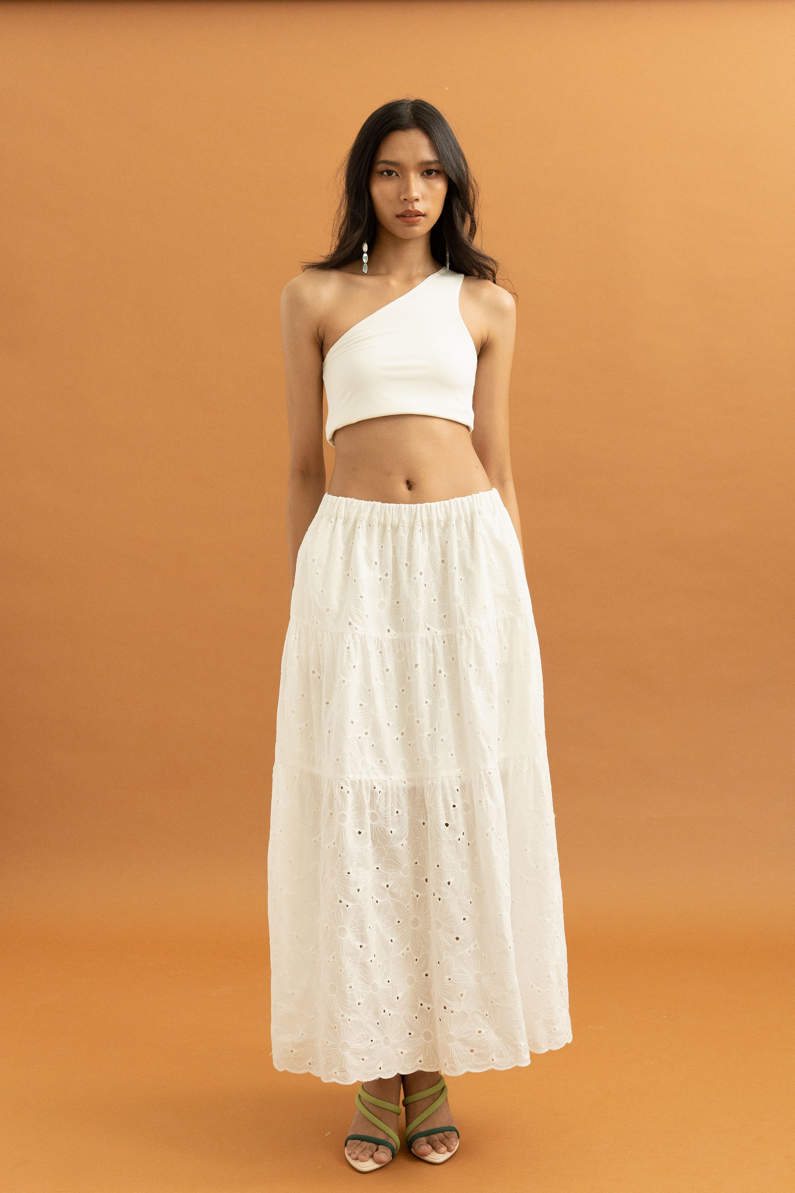 TM Embroidery Bloom Maxi Skirt in Buttermilk