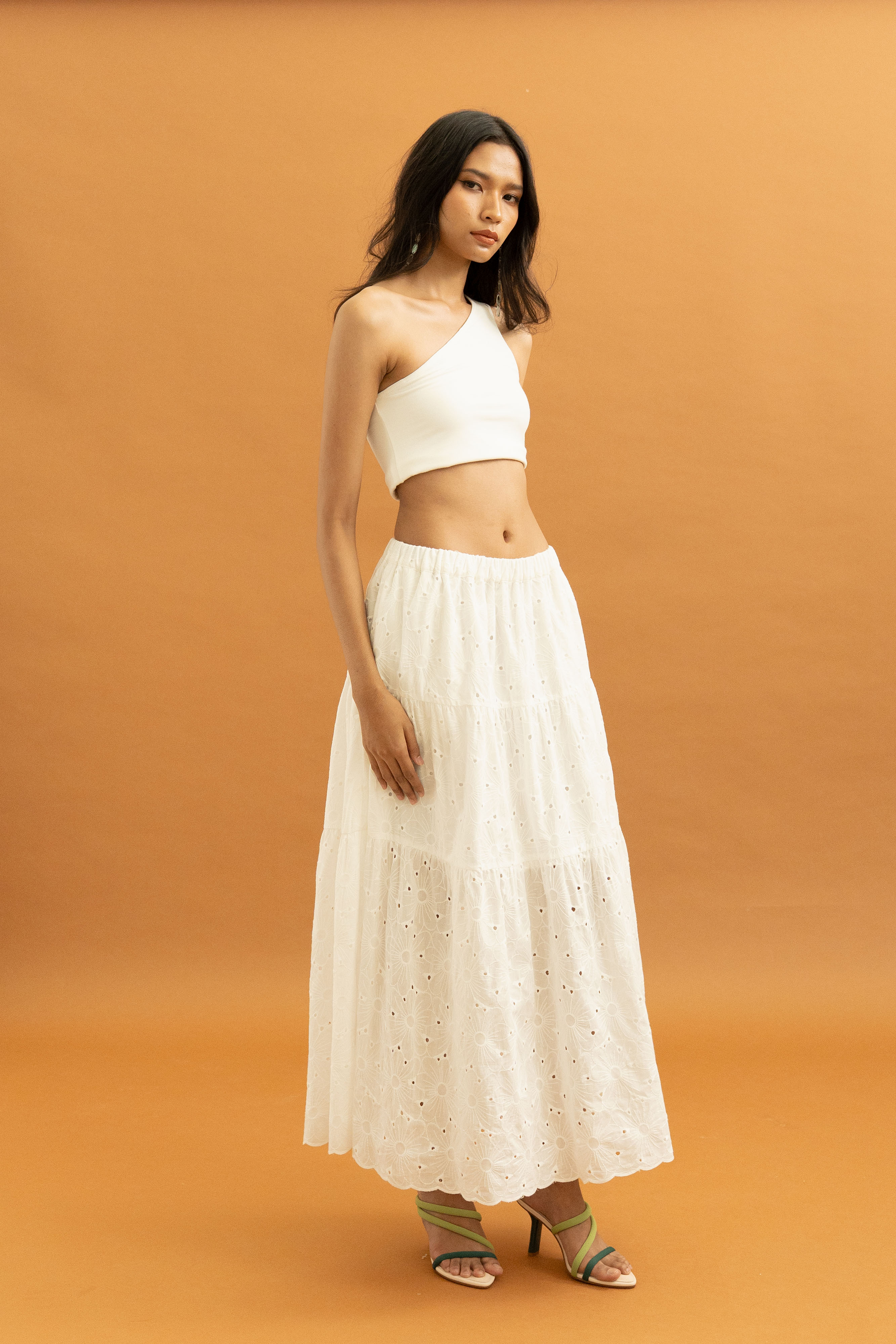 TM Embroidery Bloom Maxi Skirt in Buttermilk