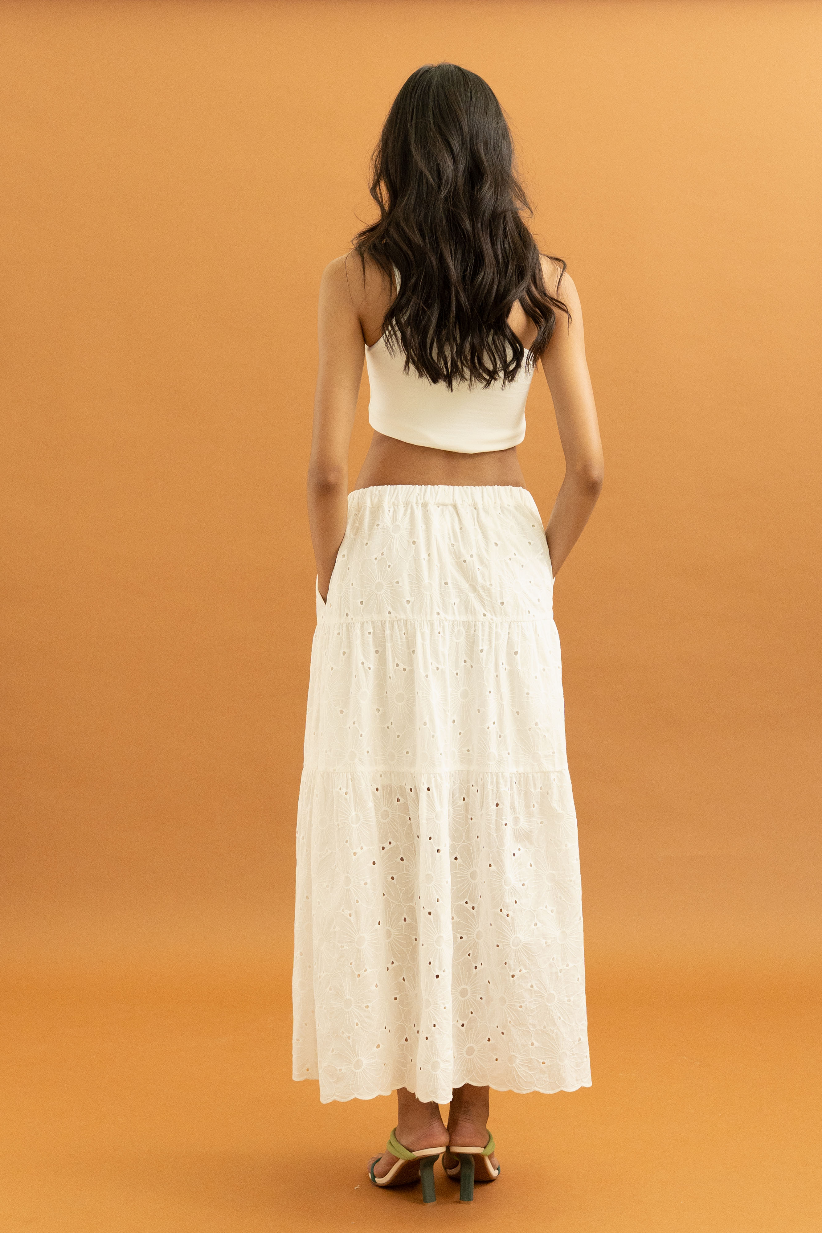 TM Embroidery Bloom Maxi Skirt in Buttermilk