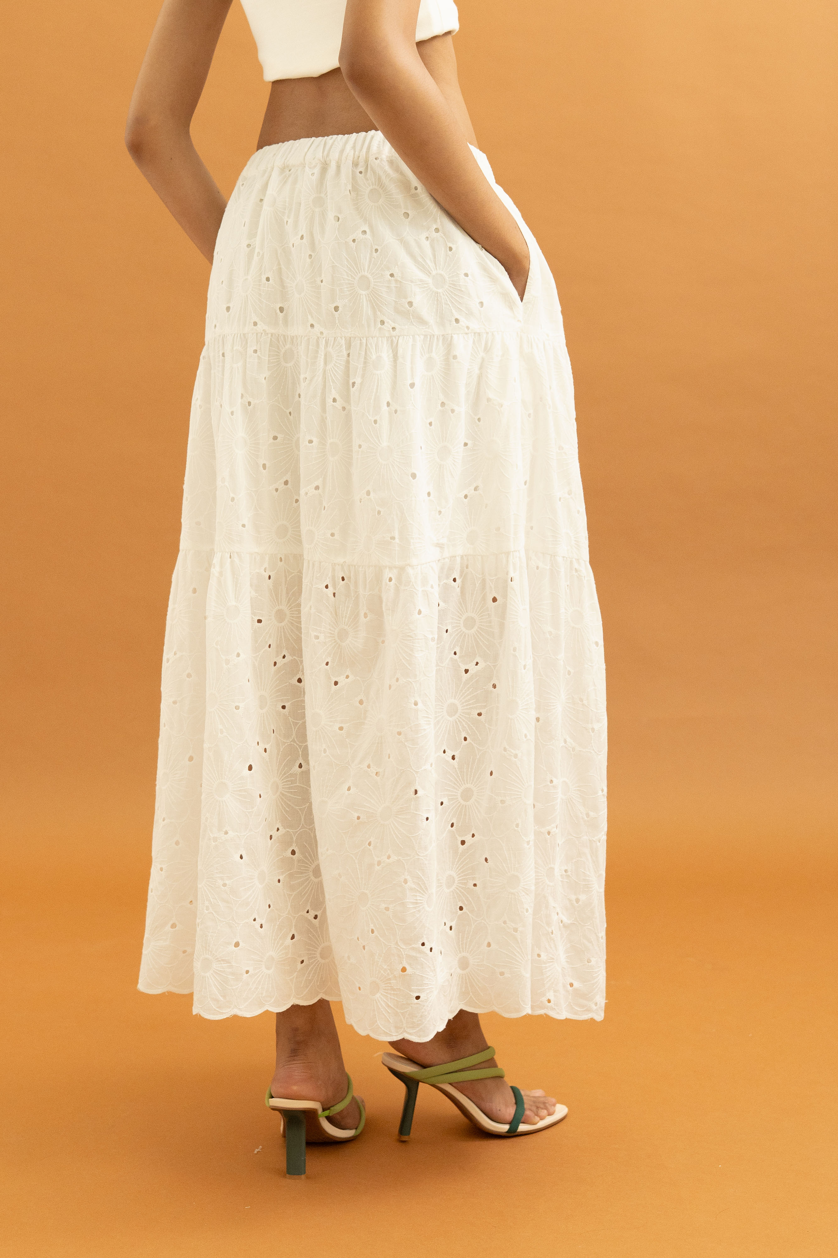TM Embroidery Bloom Maxi Skirt in Buttermilk