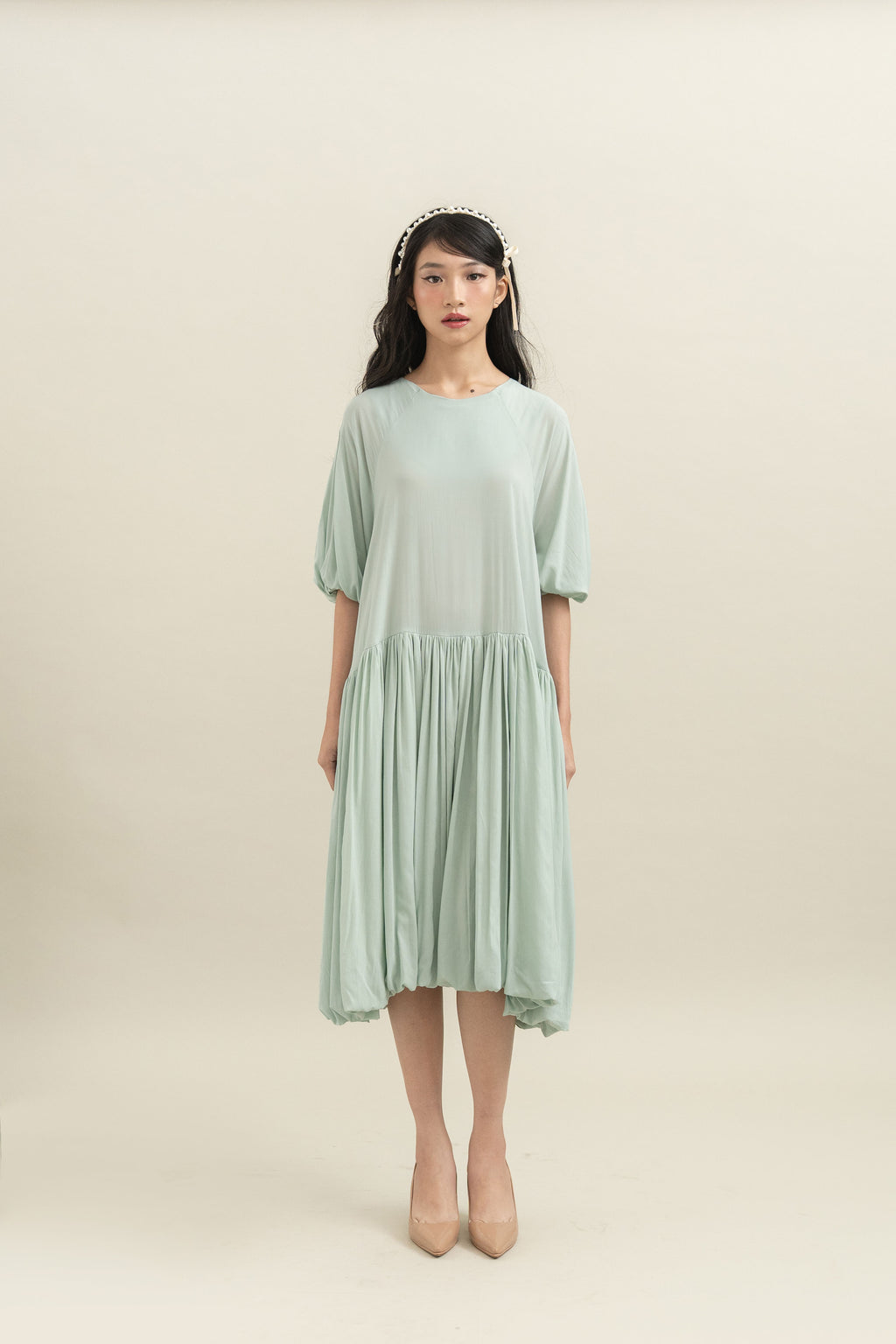 Bouquet Puff Dress in Mint