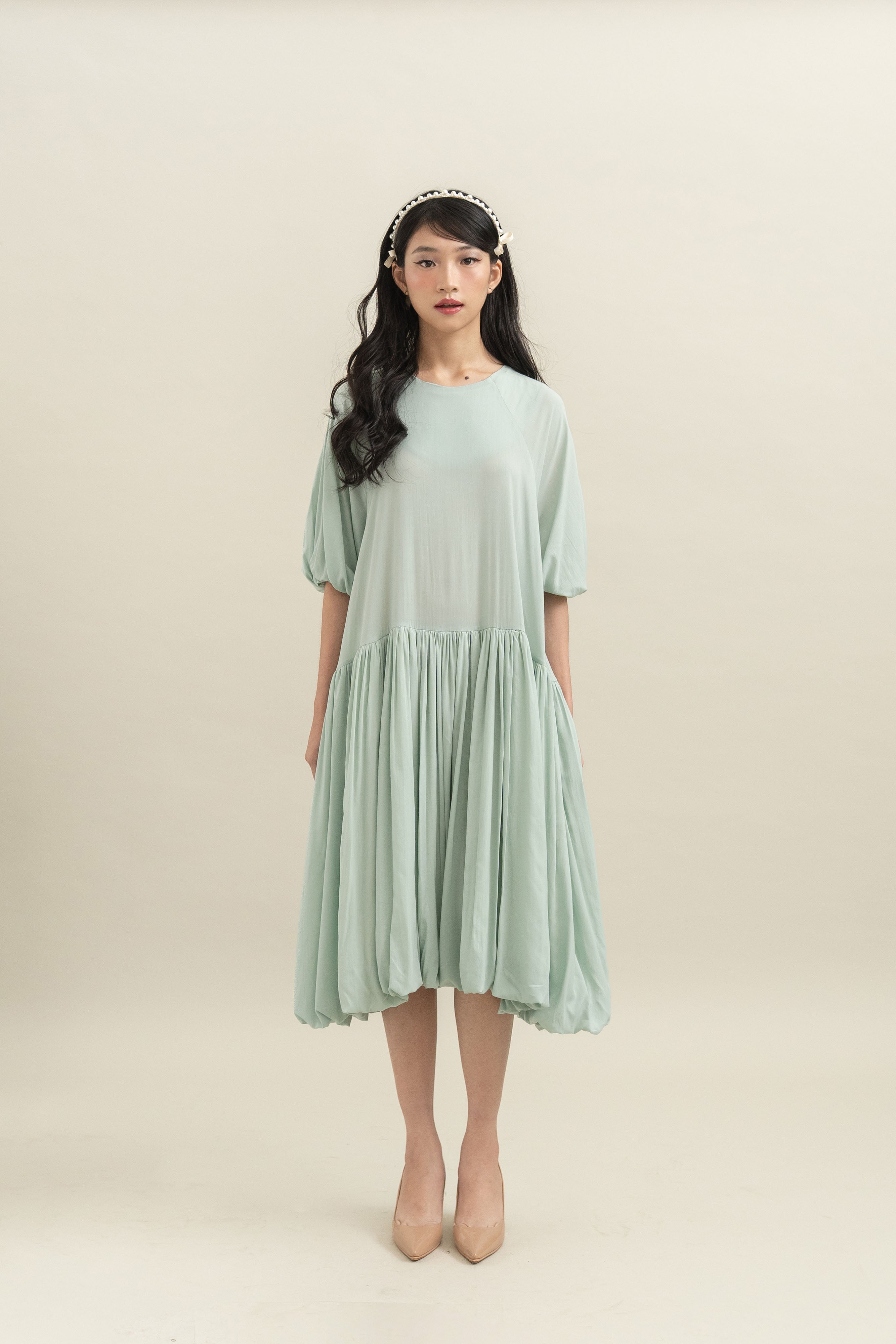 Bouquet Puff Dress in Mint