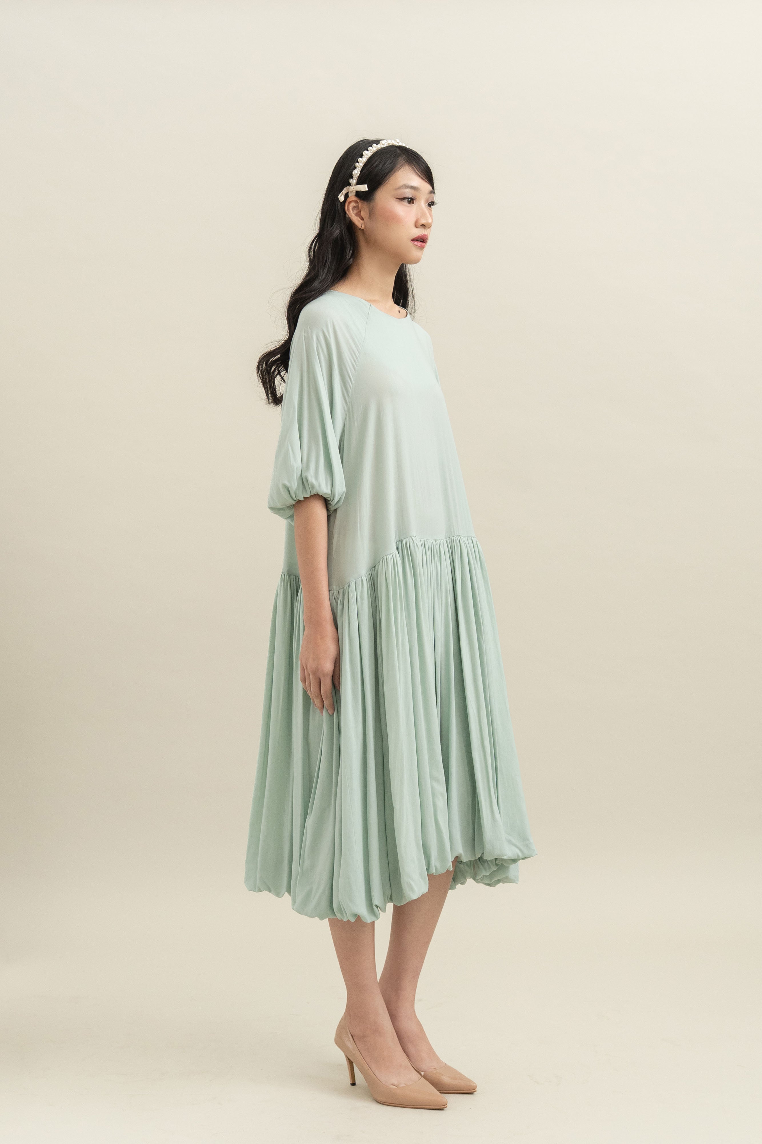 Bouquet Puff Dress in Mint